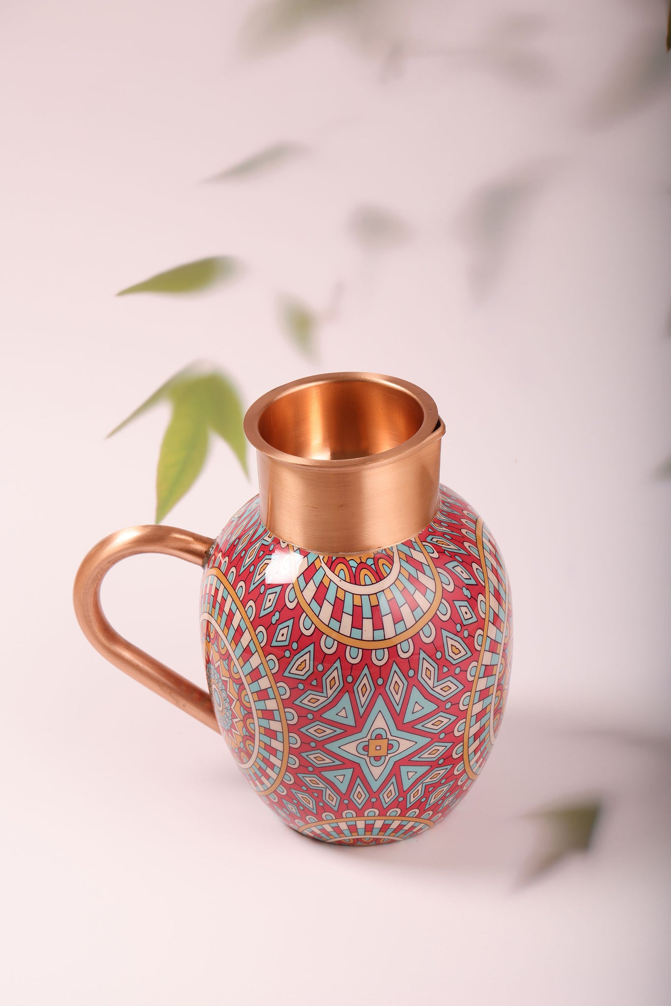 Exotic Mandala Red 100 % Pure Copper Jug with Glass - 1500 ml