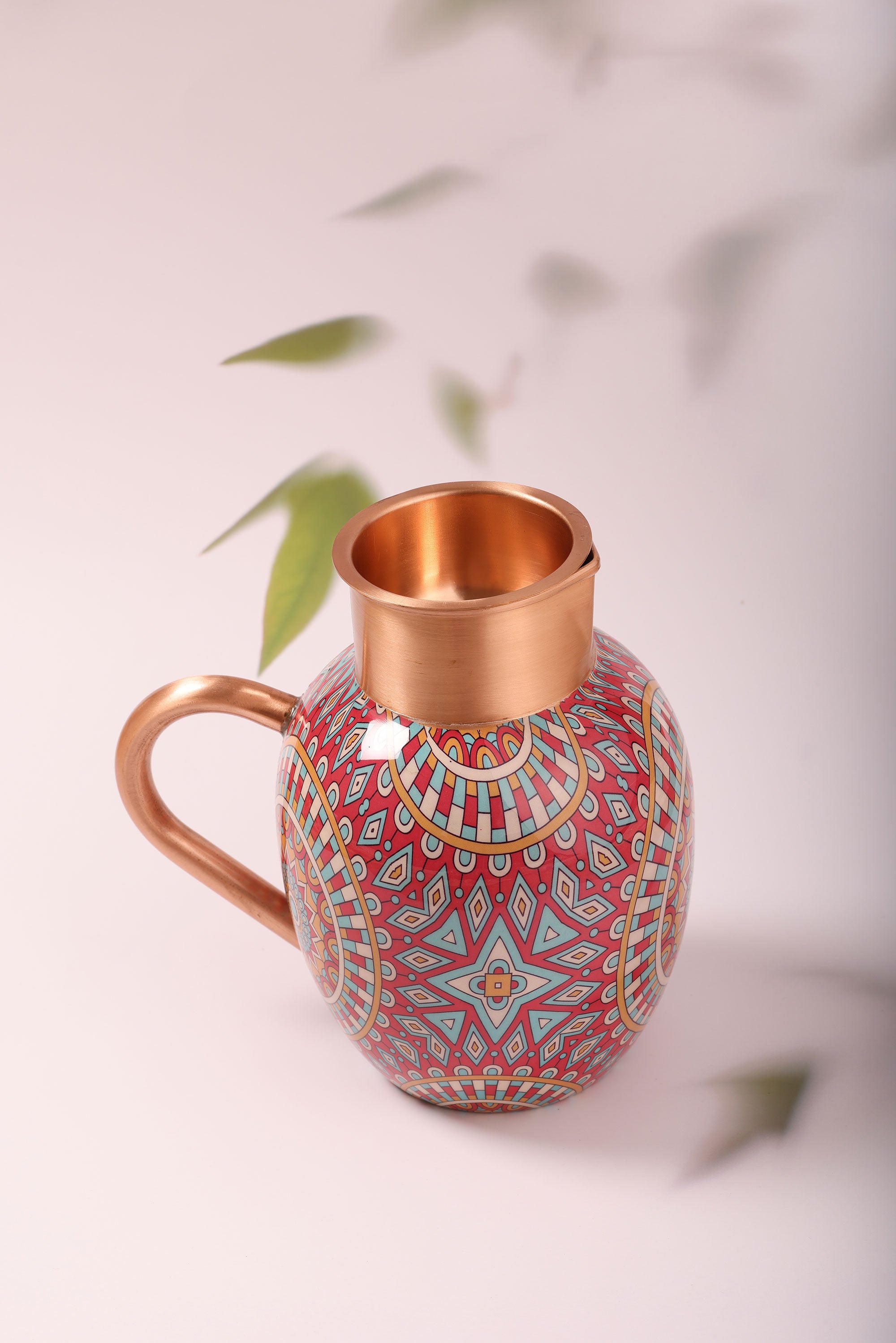 Exotic Mandala Red 100 % Pure Copper Jug with Glass - 1500 ml