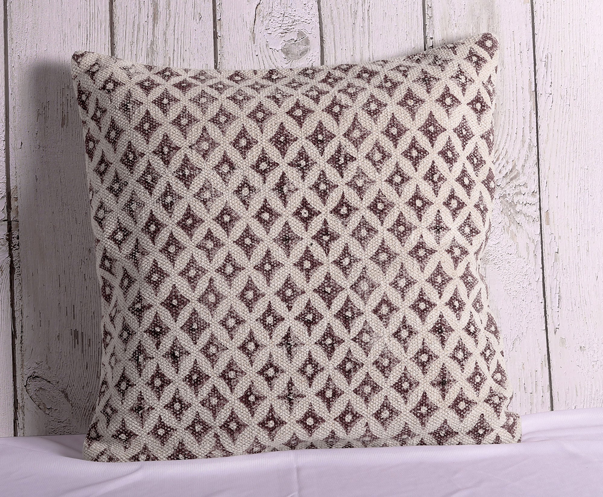 Classic Diamonds Brown Hand Block-Printed 100 % Cotton Cushion Cover - 18 x 18 inches | Peacoy