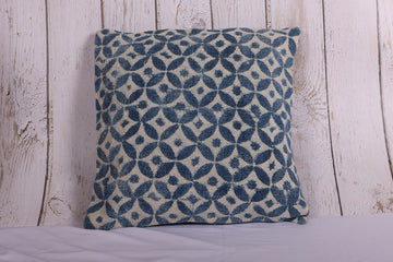 Sparkle Blue Hand Block-Printed 100 % Cotton Cushion Cover - 18 x 18 inches | Peacoy