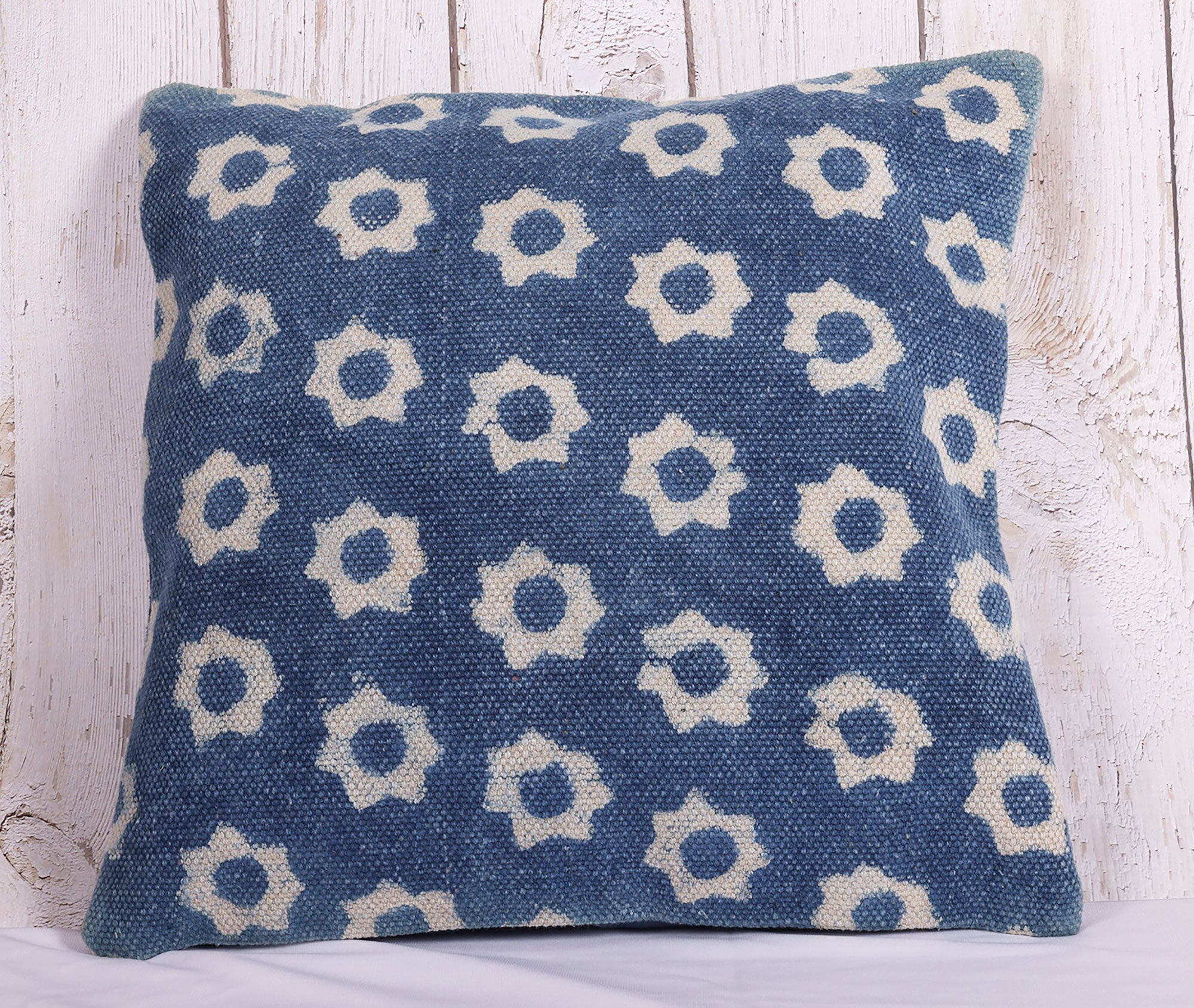 Delicate Florals Hand Block-Printed 100 % Cotton Cushion Cover - 18 x 18 inches | Peacoy