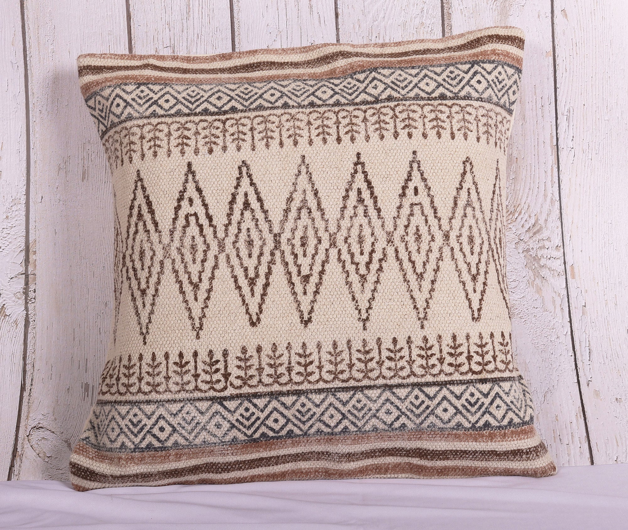Indian Print Hand Block-Printed 100 % Cotton Cushion Cover - 18 x 18 inches | Peacoy