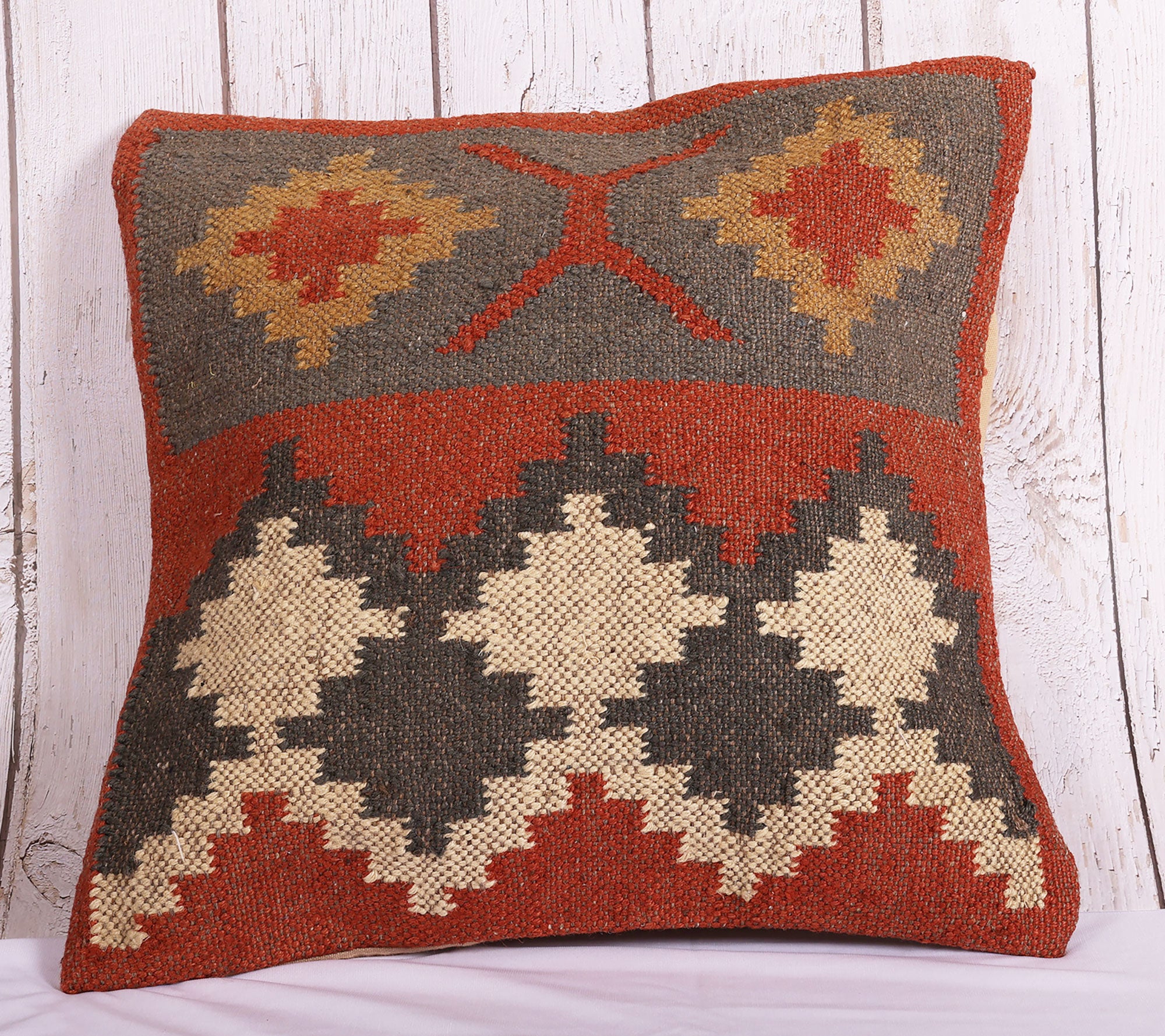 Aesthetic Red Jute Kilim Cushion Cover - 18 x 18 inches | Peacoy