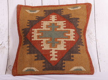 Classic Mustard Jute Kilim Cushion Cover - 18 x 18 inches | Peacoy