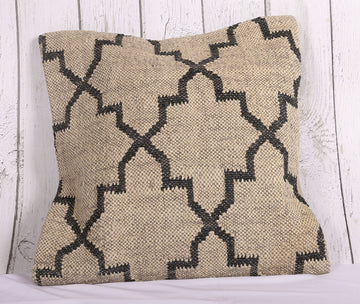 Classic Beige Jute Kilim Cushion Cover - 18 x 18 inches | Peacoy