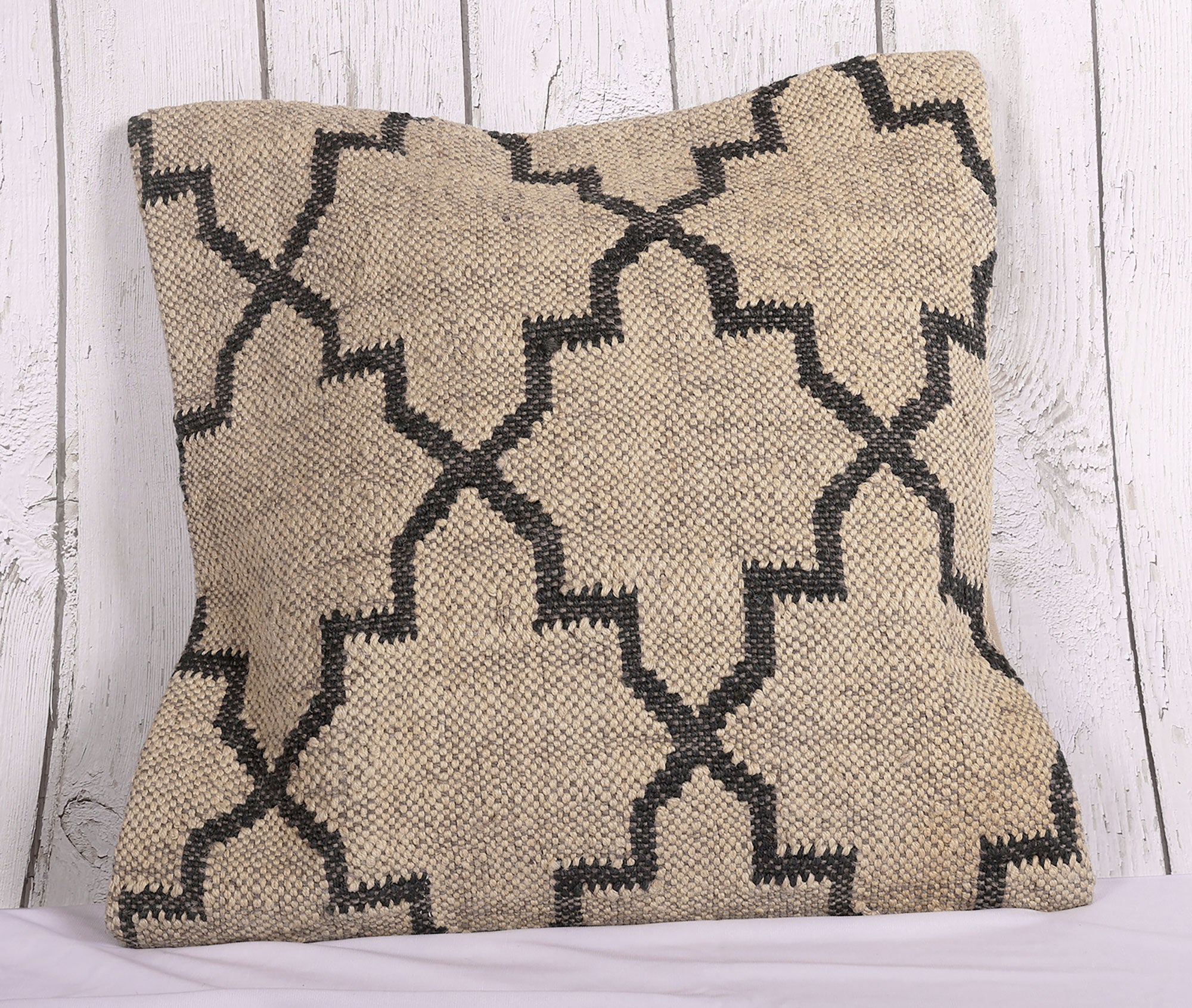 Classic Beige Jute Kilim Cushion Cover - 18 x 18 inches | Peacoy