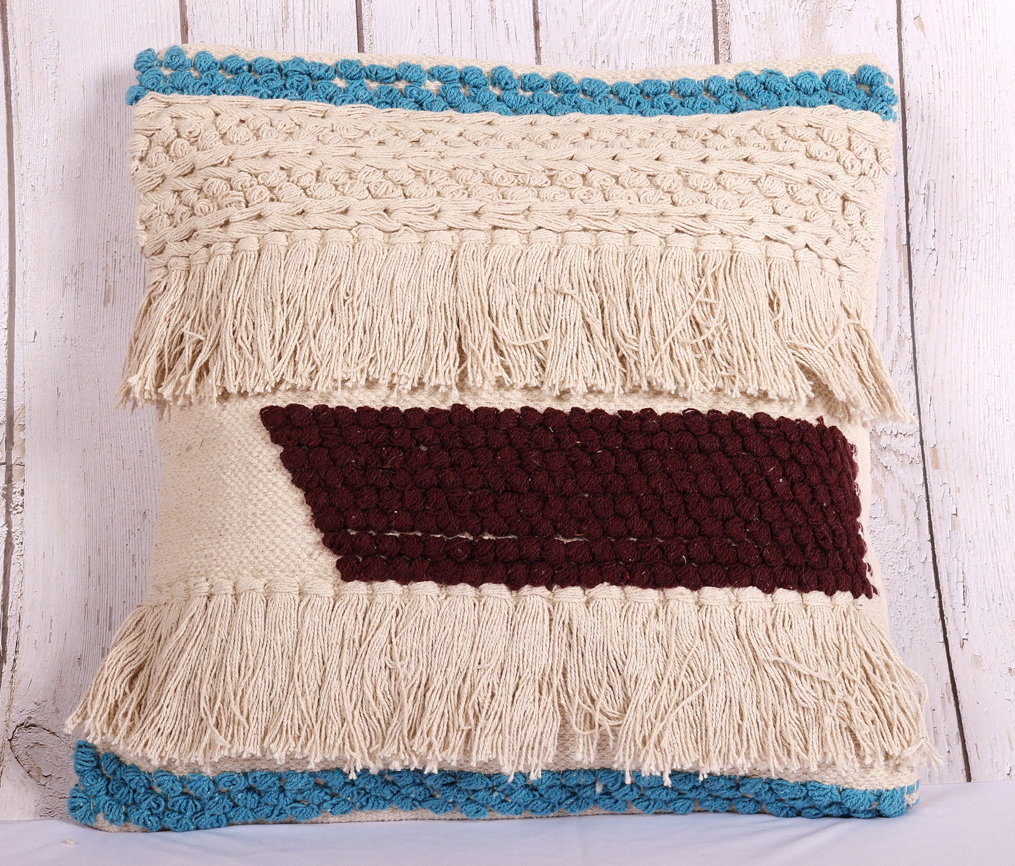 Shaggy Blue Border Cushion Cover