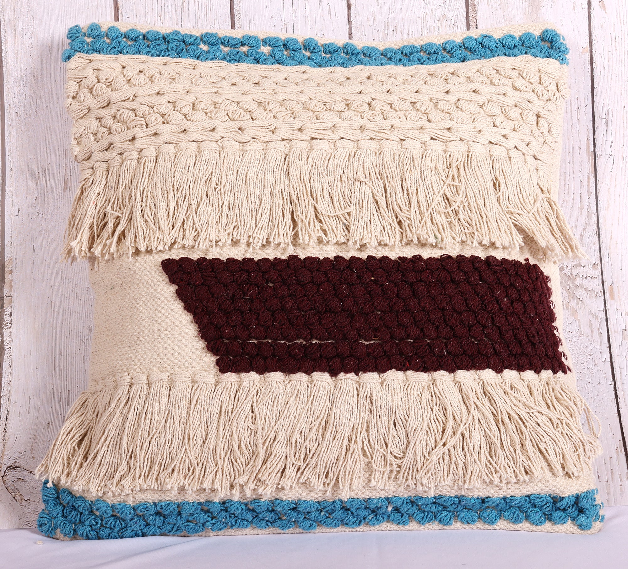 Shaggy Blue Border Cushion Cover
