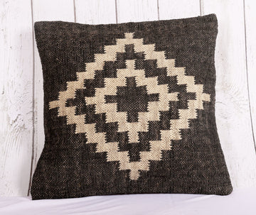 Classic Black Jute Kilim Cushion Cover - 18 x 18 inches | Peacoy