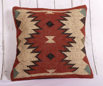 Classic Maroon Jute Kilim Cushion Cover - 18 x 18 inches | Peacoy