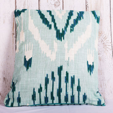 Blue Ikat Print 100 % Pure Cotton Cushion Cover - 16 x 16 inches | Peacoy