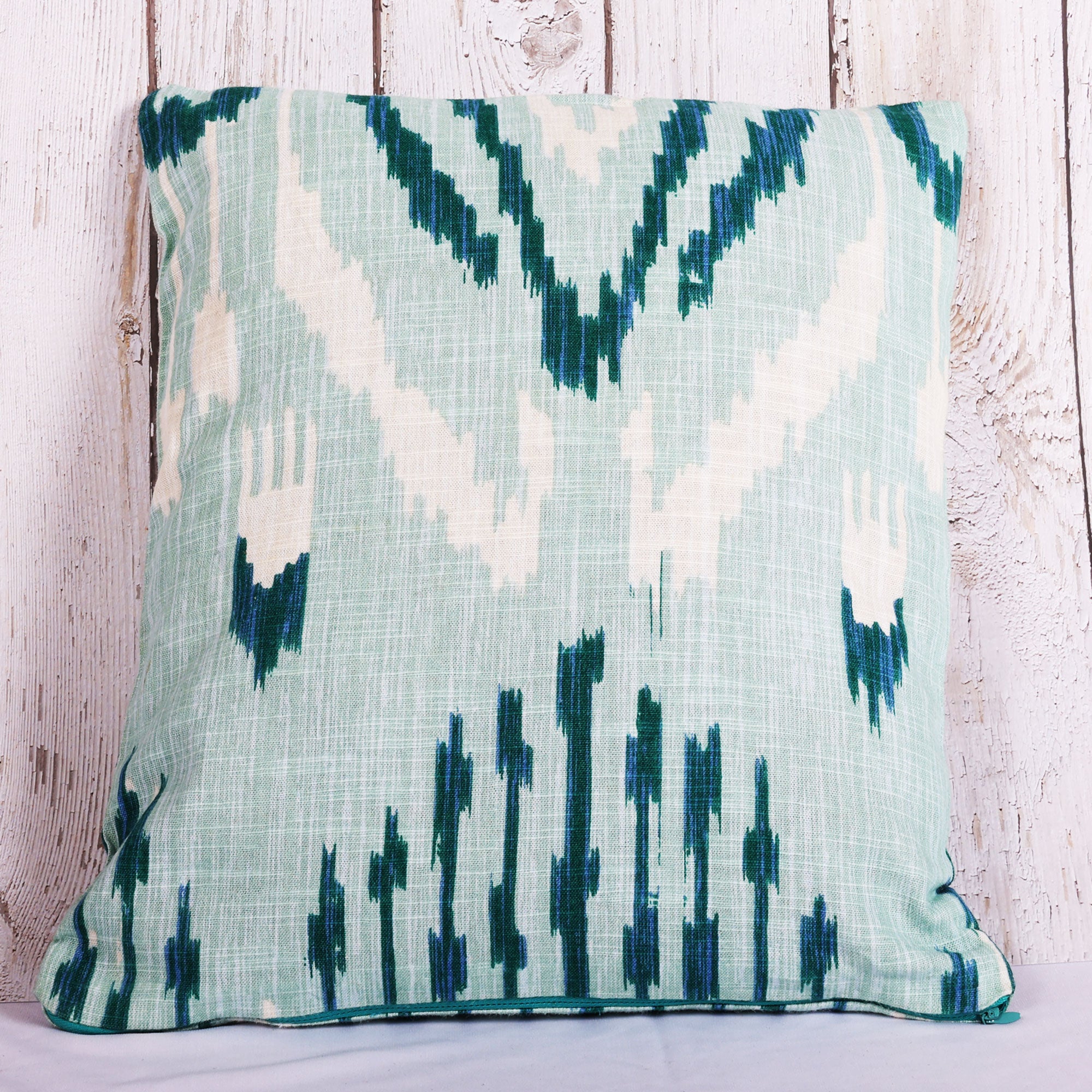 Blue Ikat Print 100 % Pure Cotton Cushion Cover - 16 x 16 inches | Peacoy