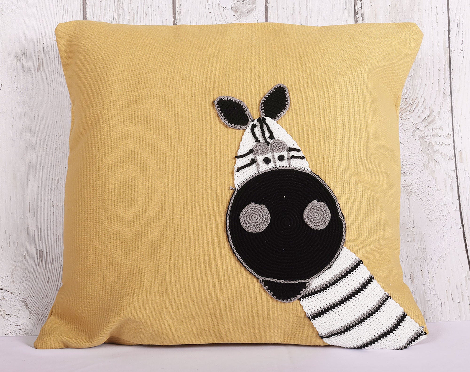 Whimsical Zebra Cream Crochet Cushion Cover - 16 x 16 inches | Peacoy