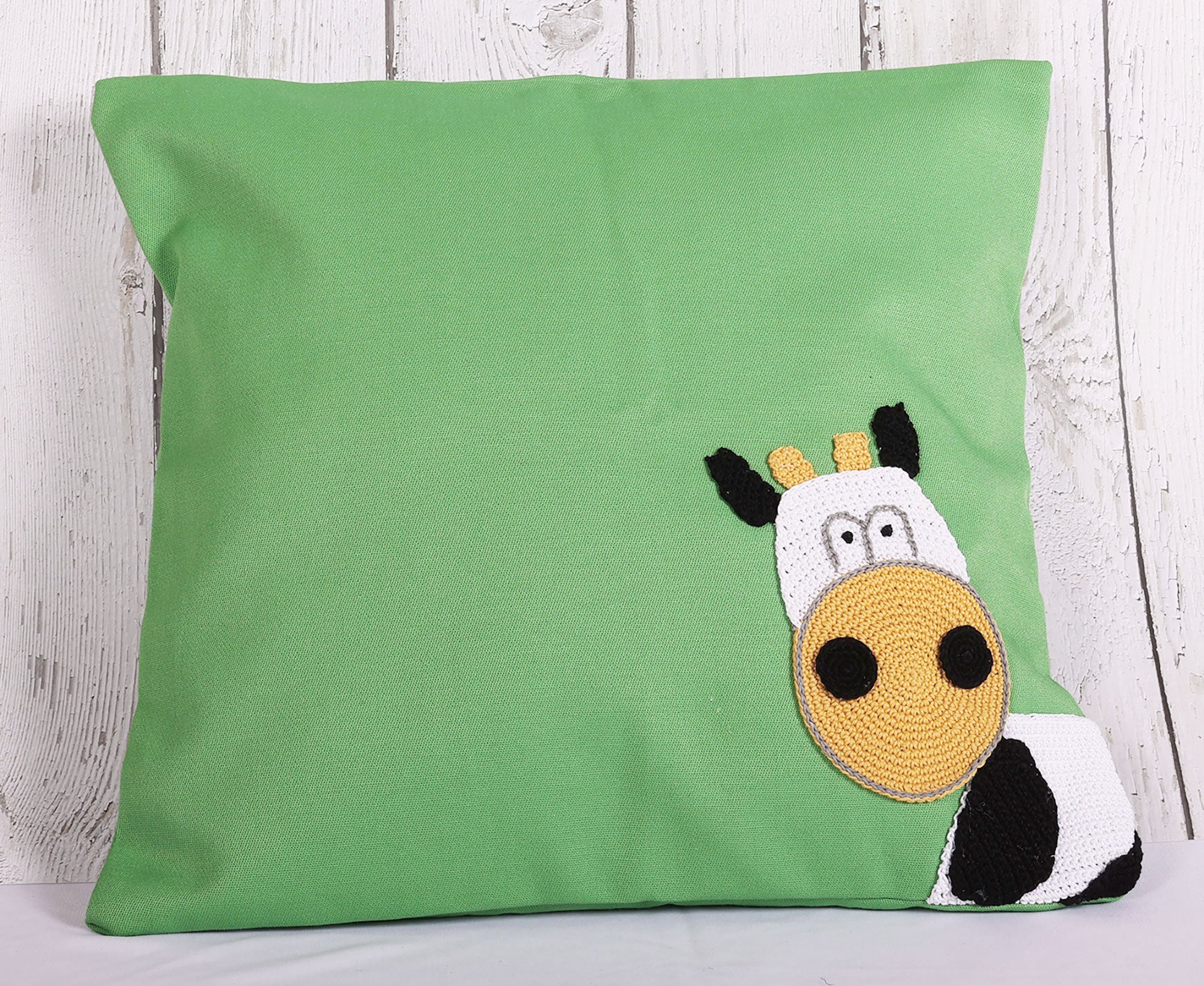 Eccentric Giraffe Green Crochet Cushion Cover - 16 x 16 inches | Peacoy