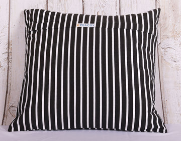 Sweet Duck Black & White Stripes Crochet Cushion Cover - 16 x 16 inches | Peacoy