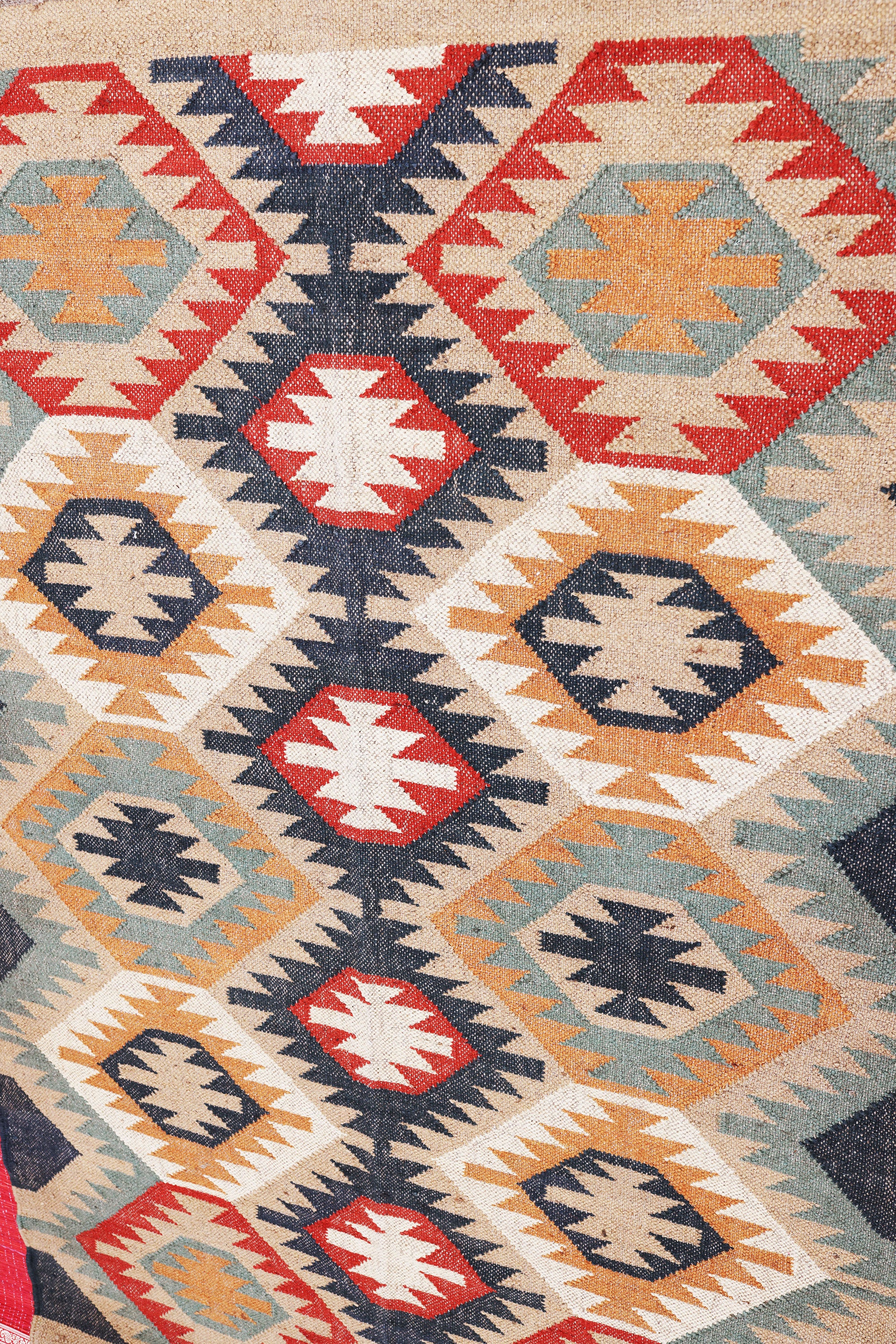 Magnificent Multicolor Premium Wool Jute Kilim Rug - 6 ft x 4 ft | Peacoy