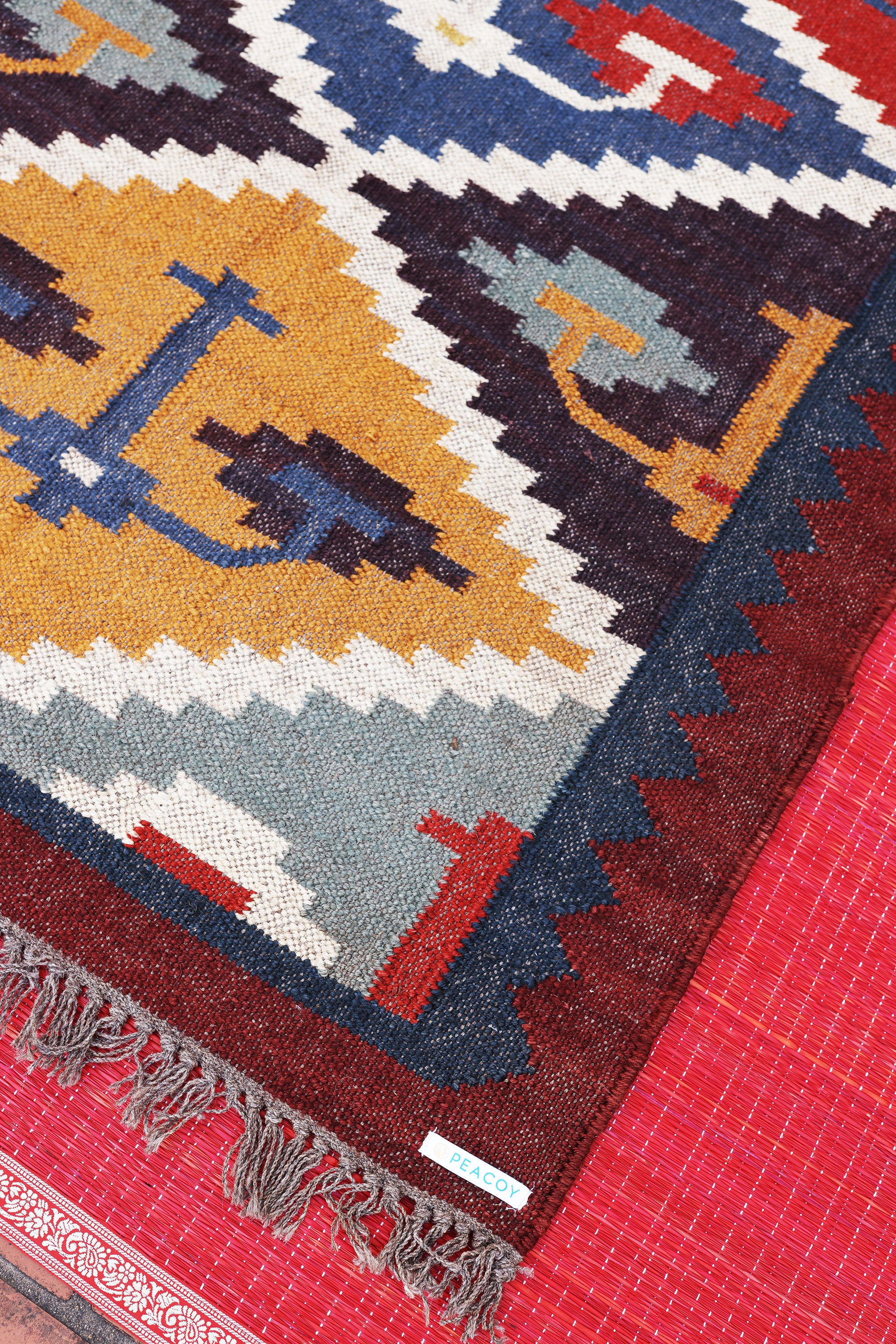 Exquisite Multicolor Premium Sustainable Wool Jute Kilim Rug - 5 x 3 ft