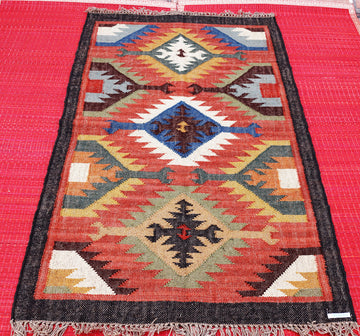 Ethno-Chic Premium Multicolor Wool Jute Kilim Rug - 5 ft x 3 ft