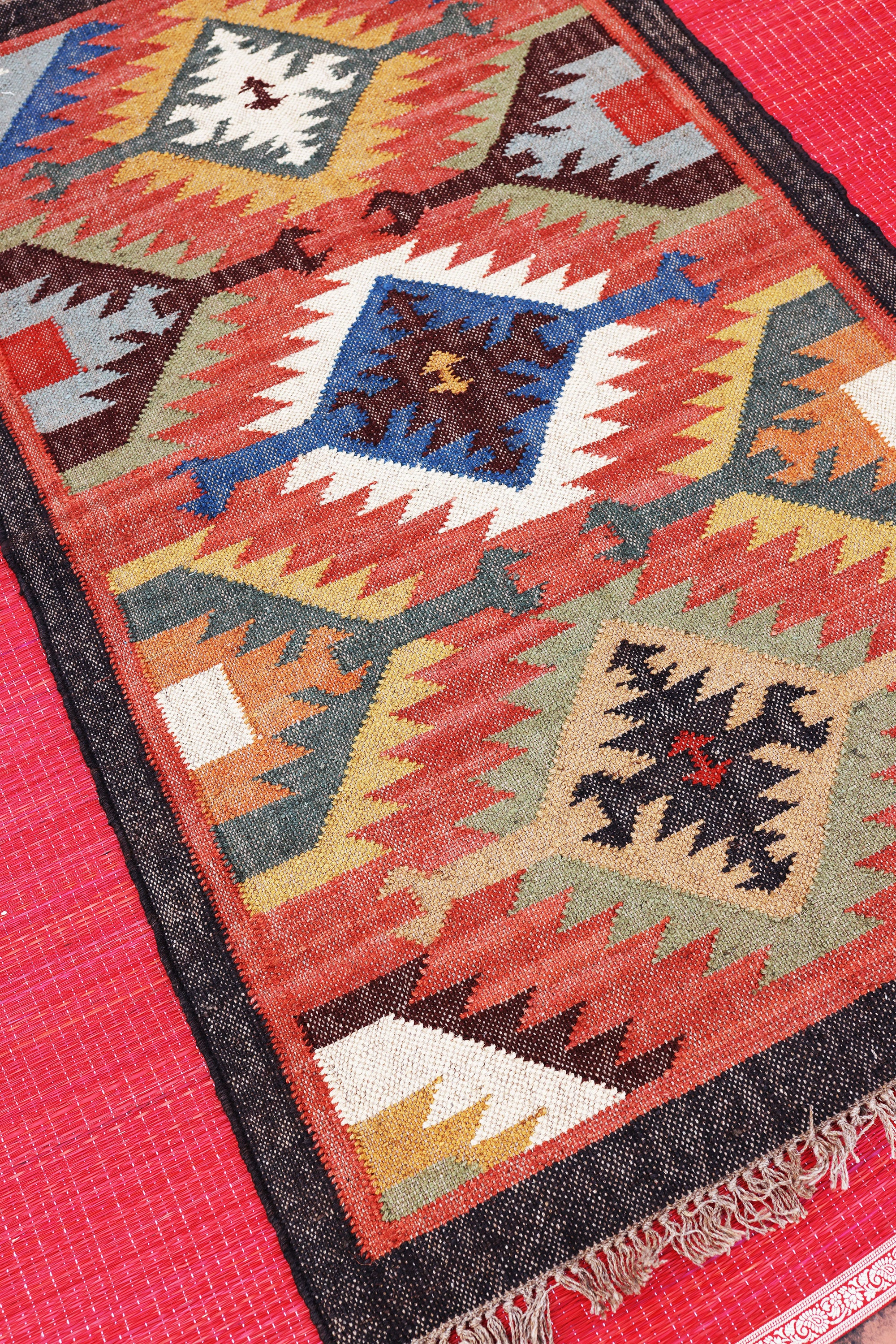 Ethno-Chic Premium Multicolor Wool Jute Kilim Rug - 5 ft x 3 ft