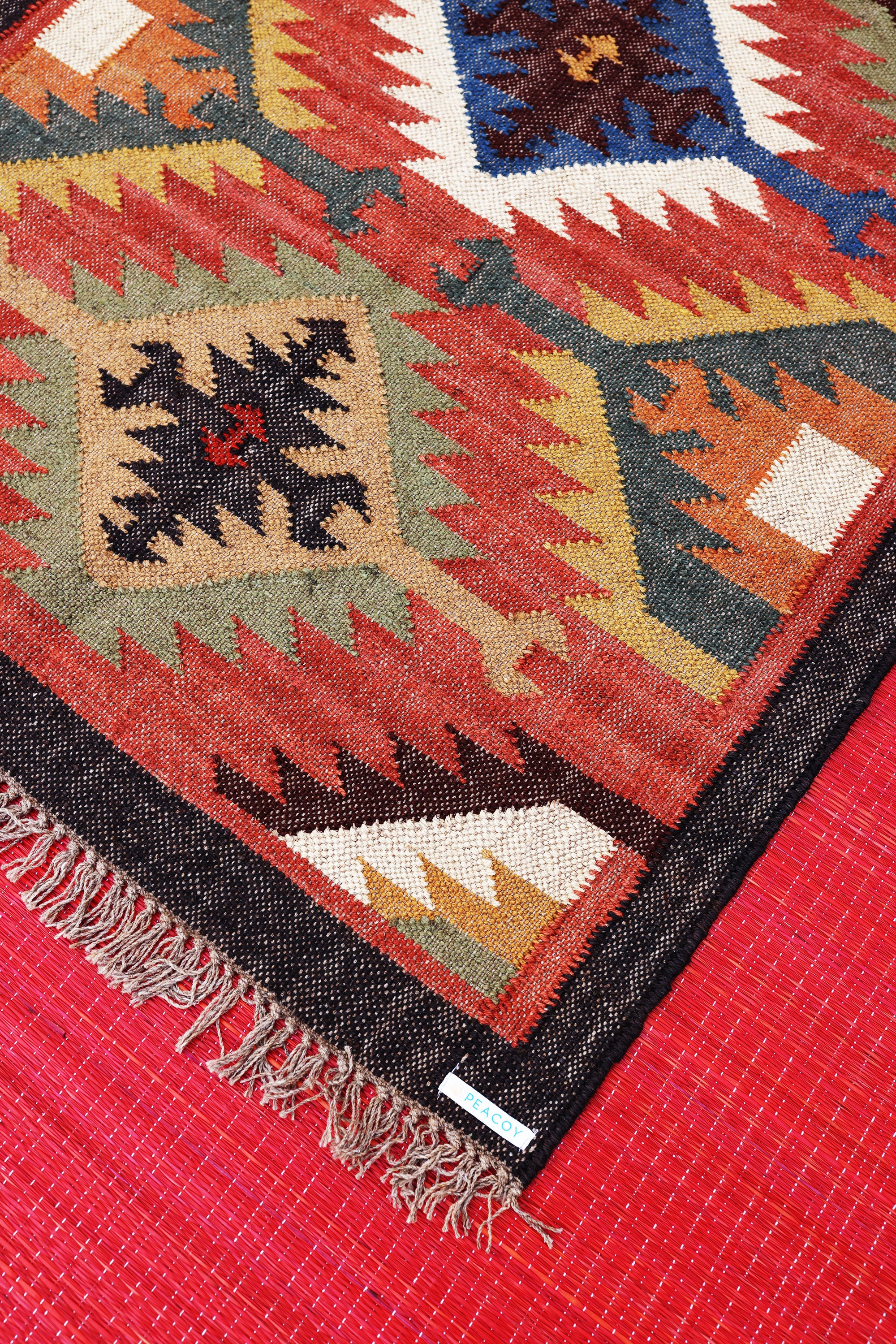 Ethno-Chic Premium Multicolor Wool Jute Kilim Rug - 5 ft x 3 ft