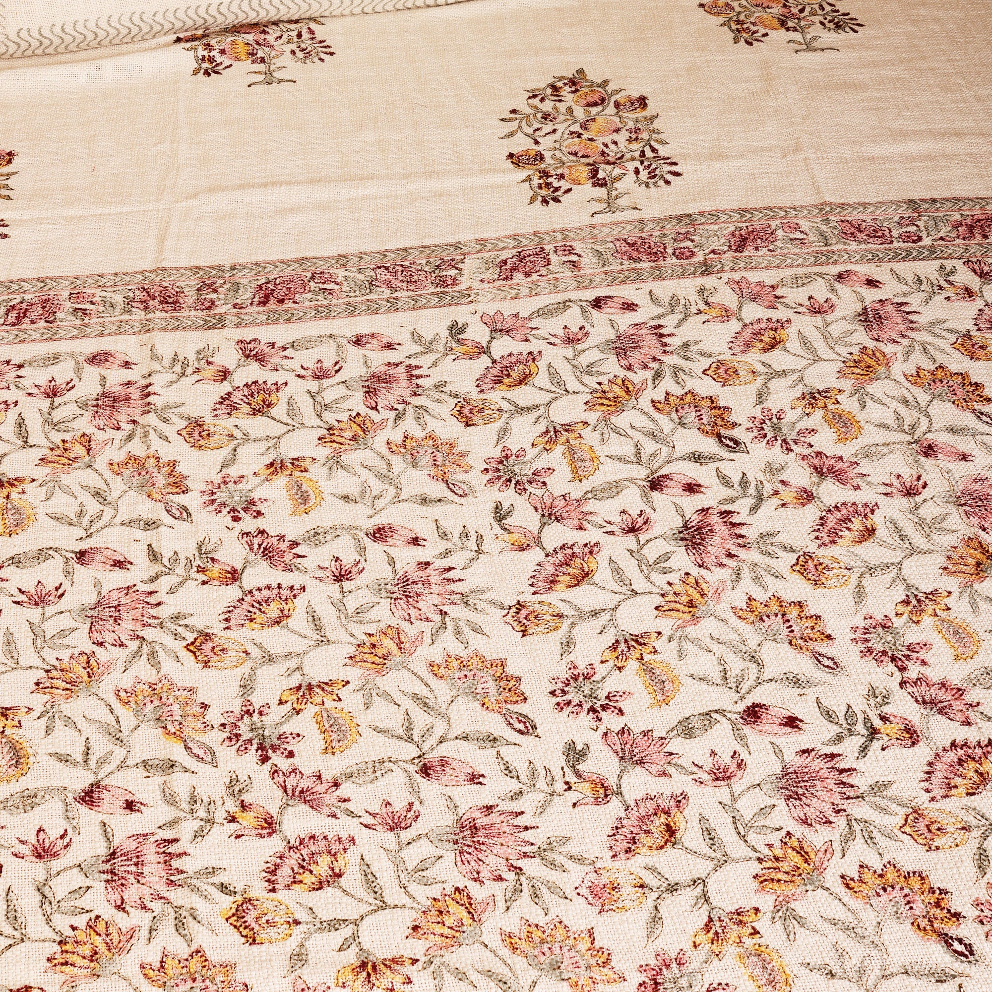 Royal Florals Maroon Block Printed 100 % Cotton Double Bedsheet Set With 2 Pillow Covers (100 inches X 108 inches)
