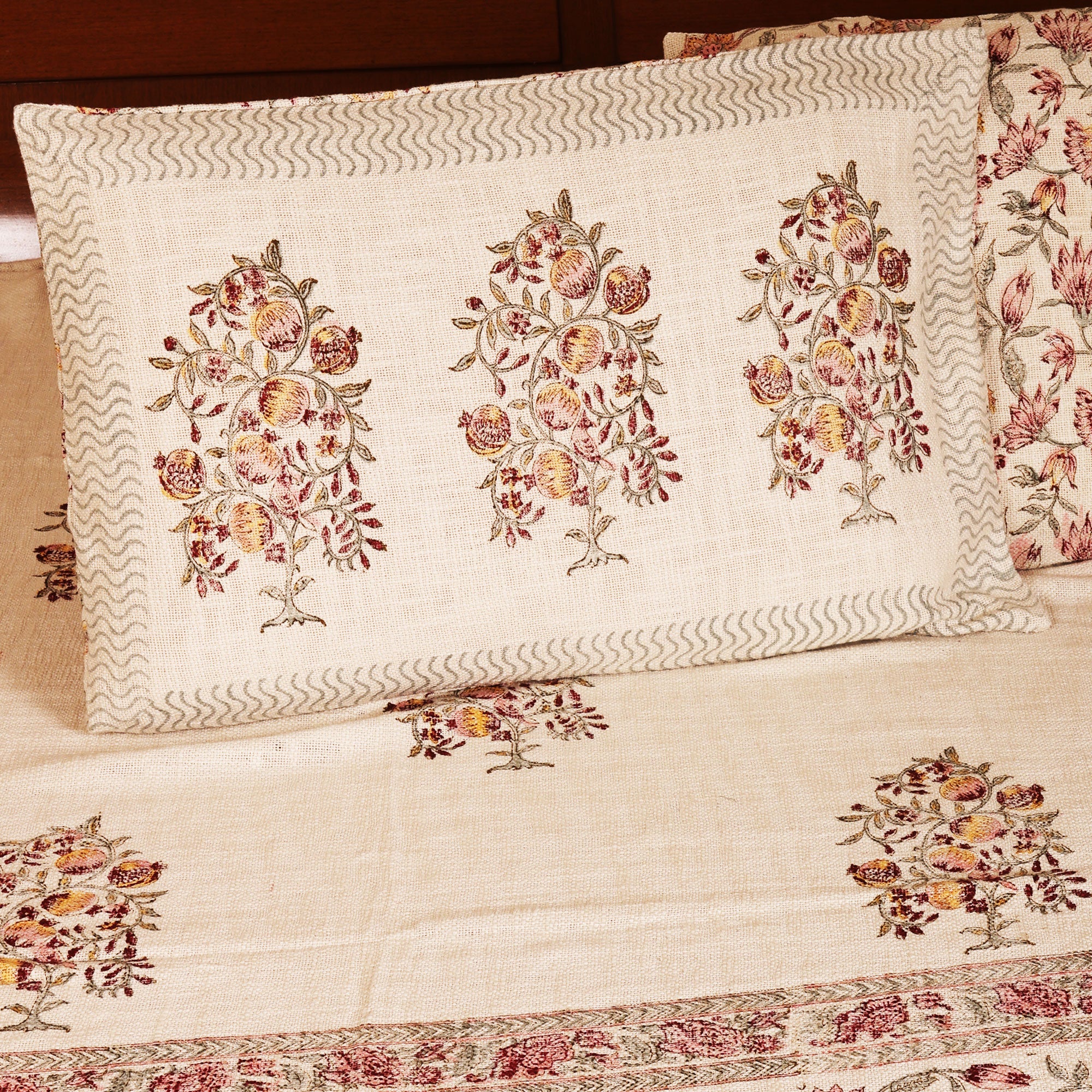 Royal Florals Maroon Block Printed 100 % Cotton Double Bedsheet Set With 2 Pillow Covers (100 inches X 108 inches)