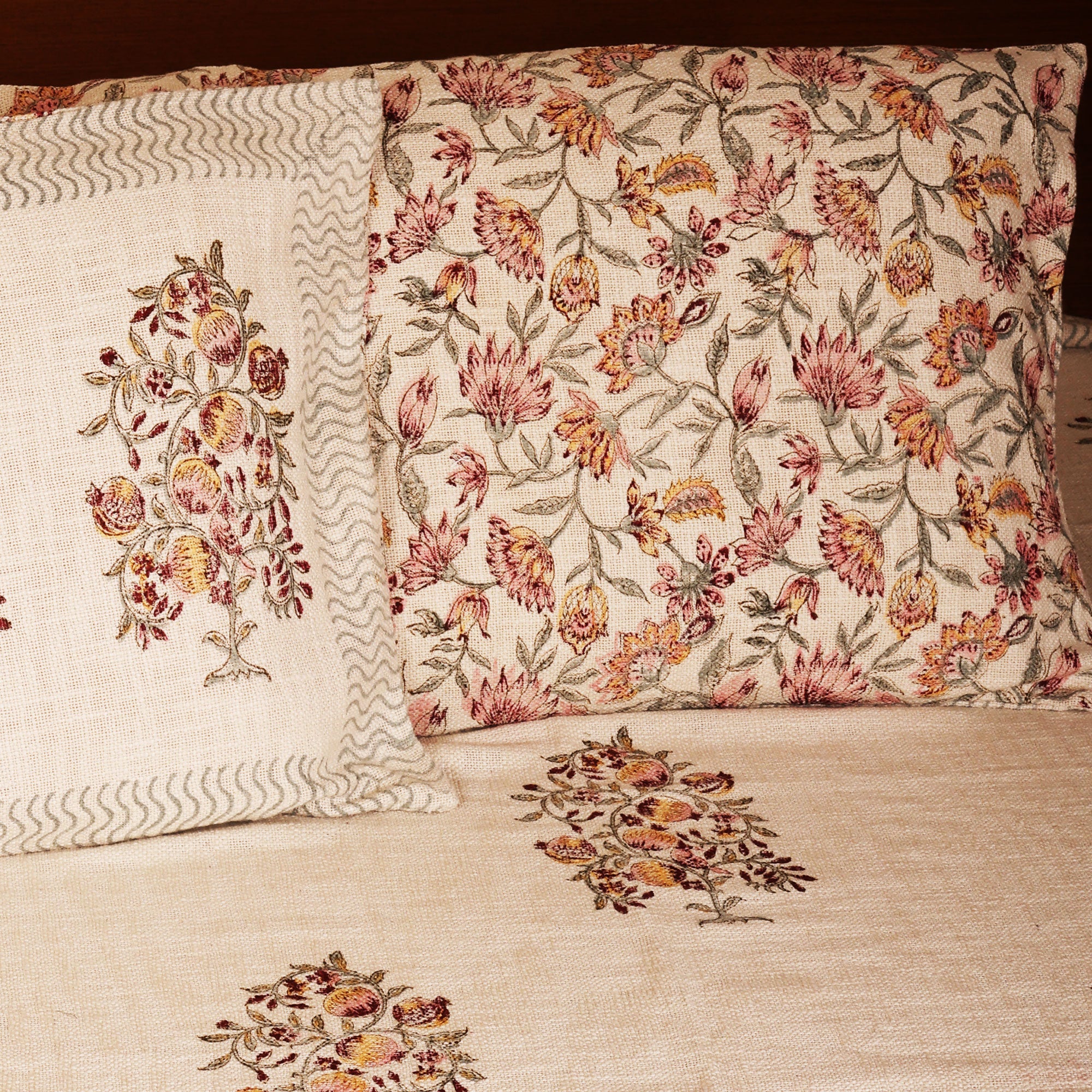 Royal Florals Maroon Block Printed 100 % Cotton Double Bedsheet Set With 2 Pillow Covers (100 inches X 108 inches)