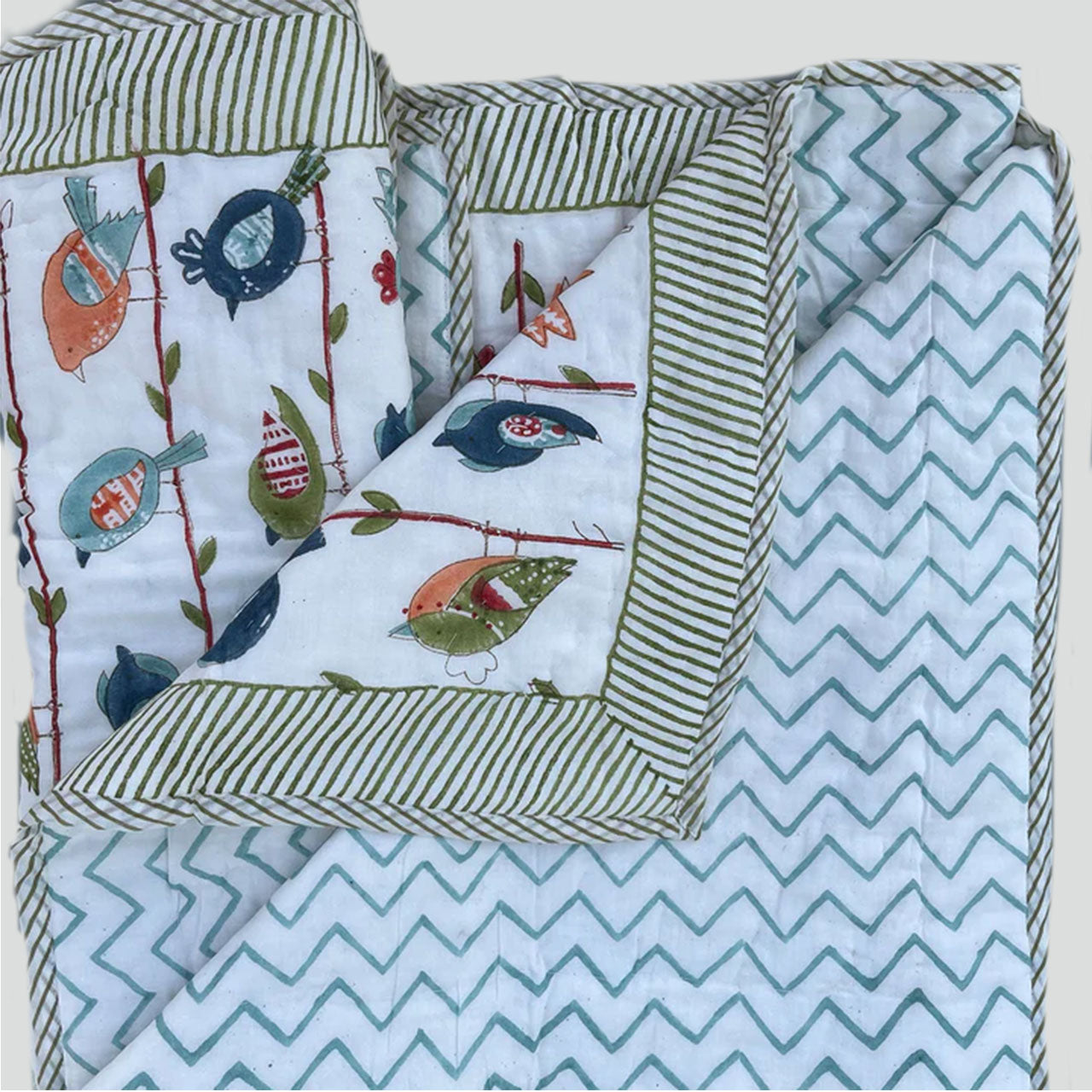 Multicolor Birds Cotton Printed Quilt - 60 inches x 40 inches