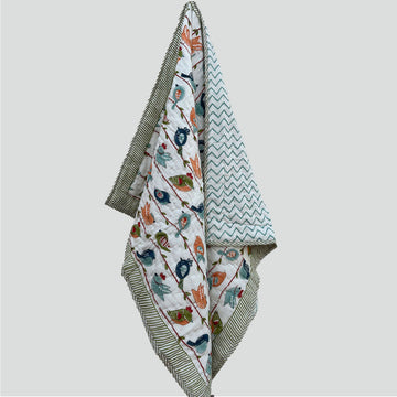 Multicolor Birds Cotton Printed Quilt - 60 inches x 40 inches