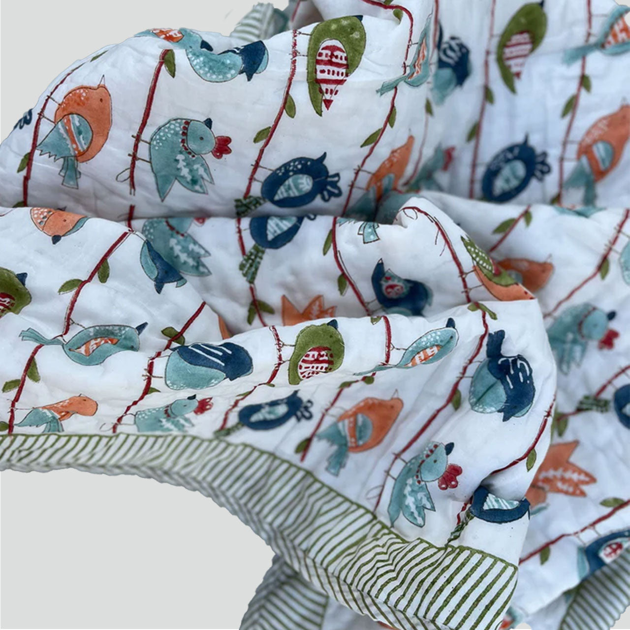 Multicolor Birds Cotton Printed Quilt - 60 inches x 40 inches