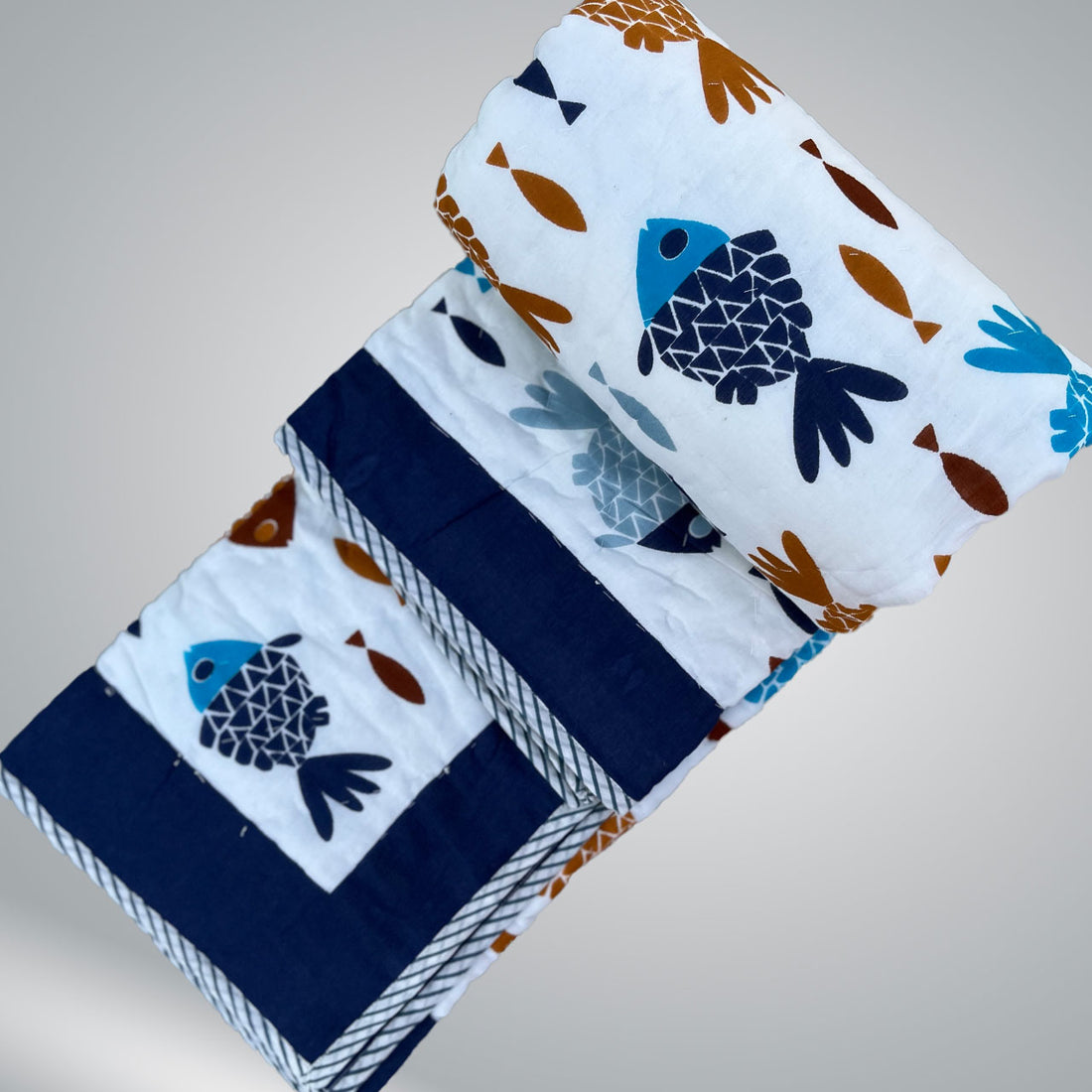 Multicolor Fishes Cotton Printed Quilt - 60 inches x 40 inches