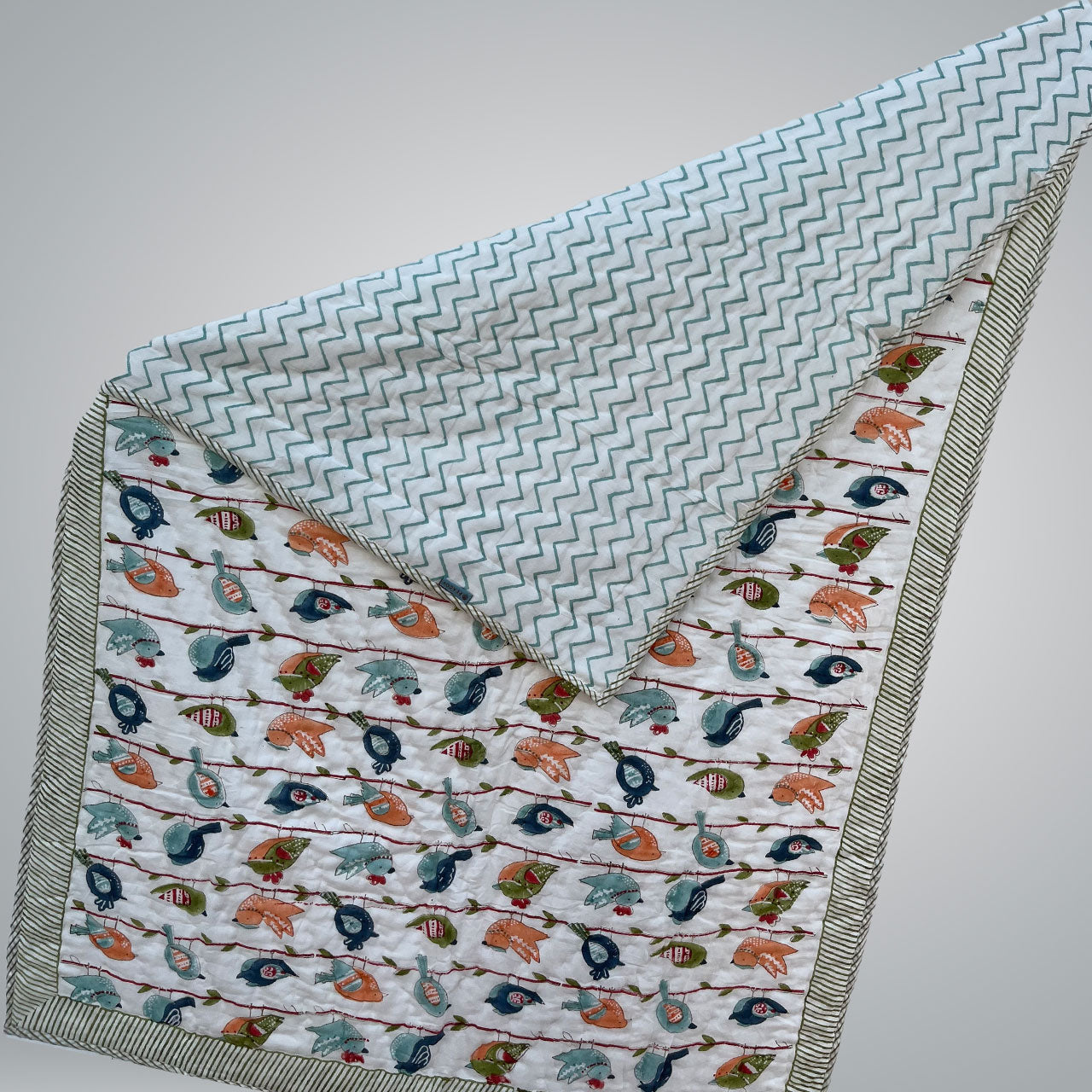 Multicolor Birds Cotton Printed Quilt - 60 inches x 40 inches
