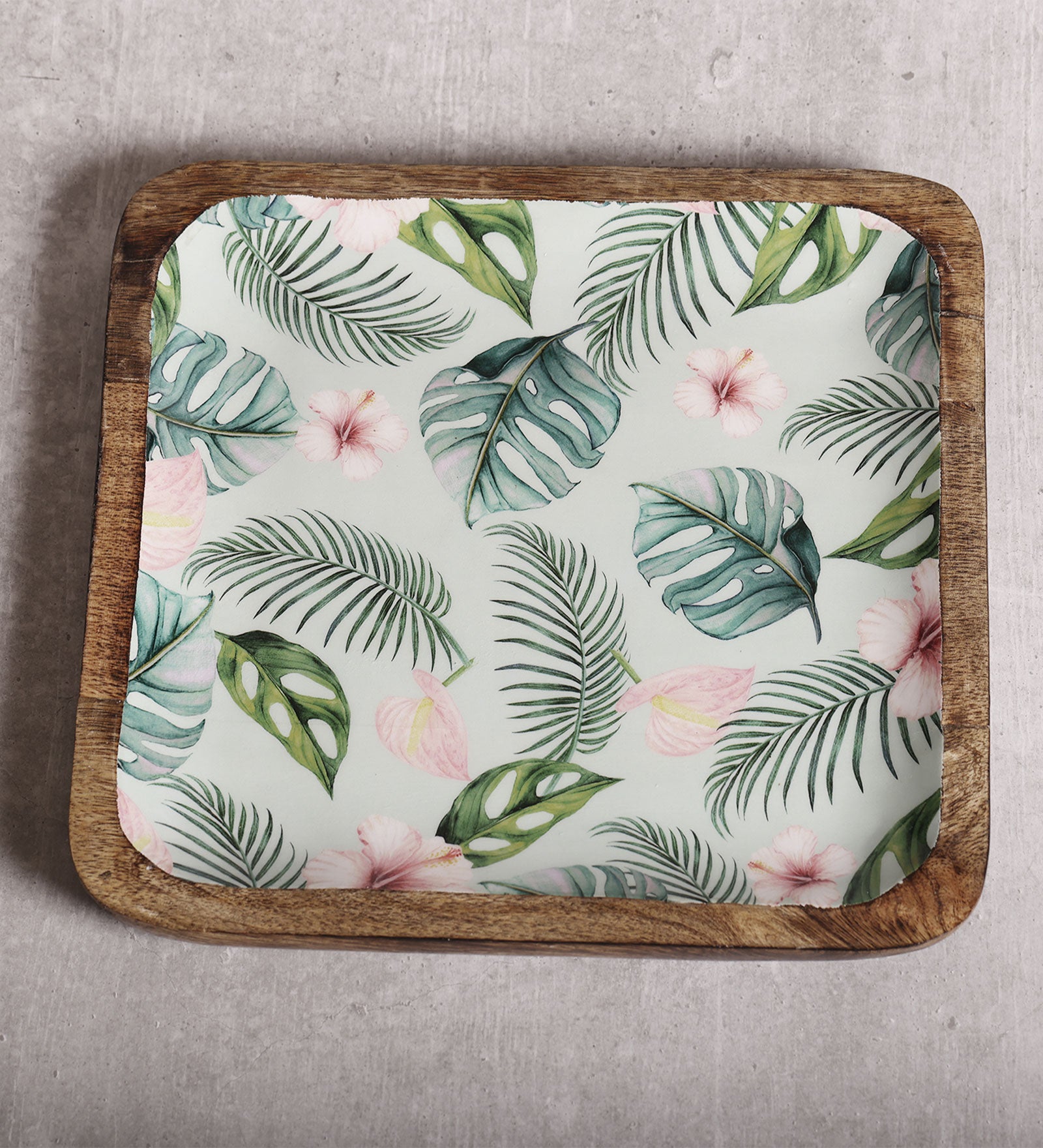 Tropical Vibes Square Mango Wood Platter With Enamel Finish - 10 x 10 inches | Peacoy