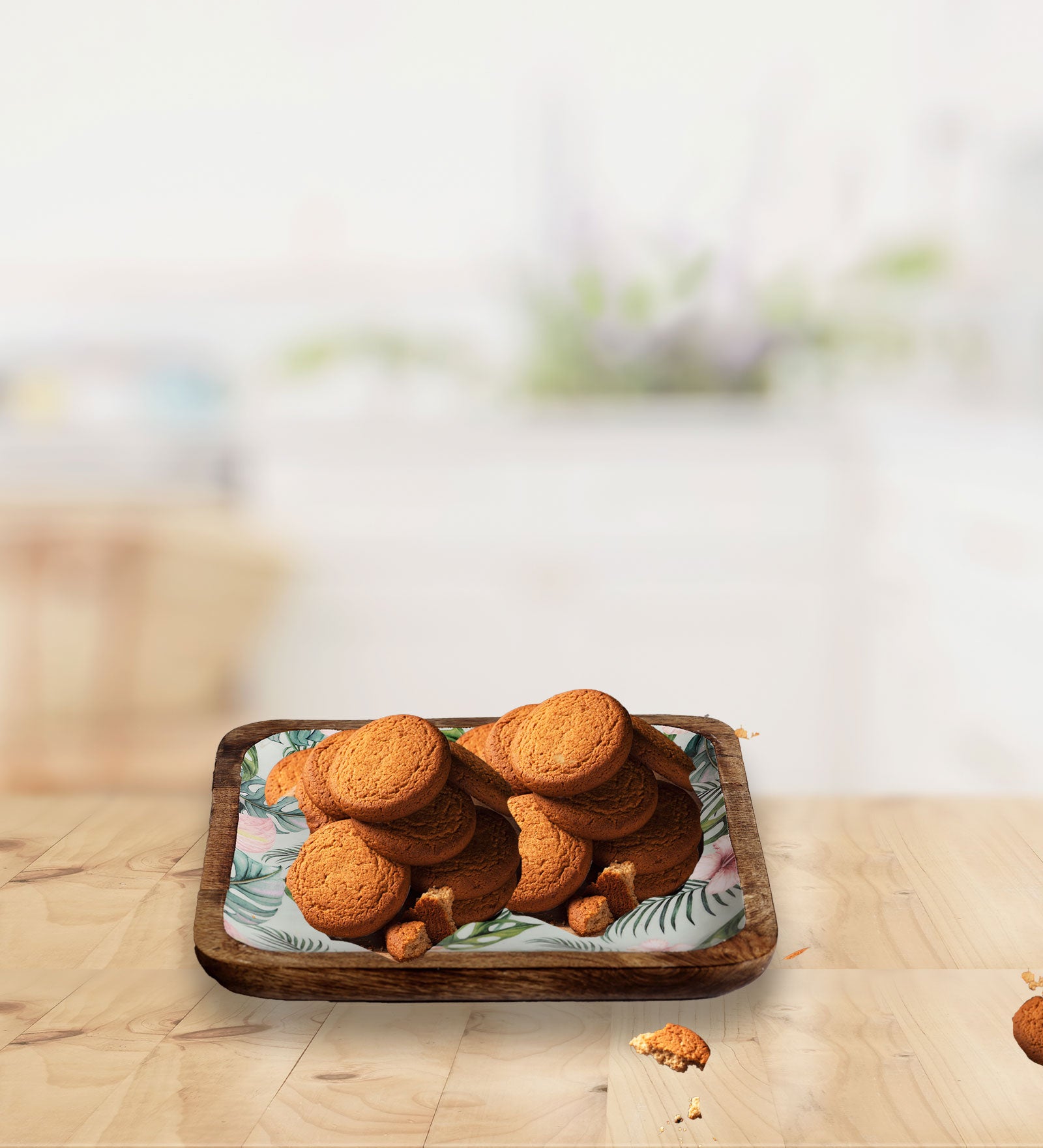 Tropical Vibes Square Mango Wood Platter With Enamel Finish - 10 x 10 inches | Peacoy