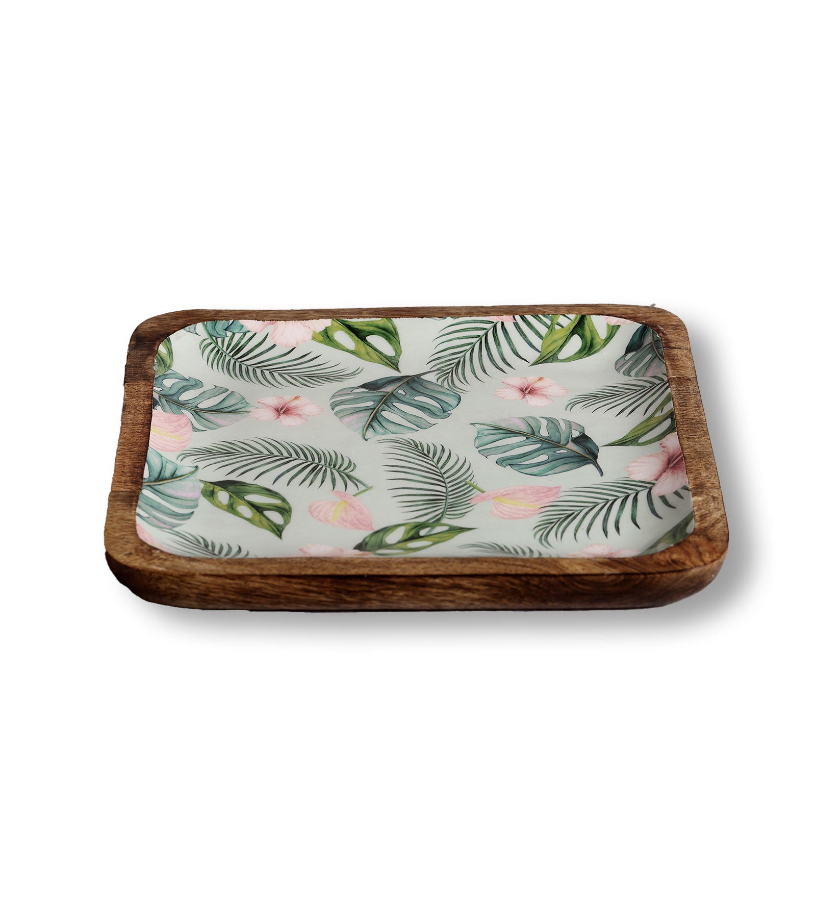 Tropical Vibes Square Mango Wood Platter With Enamel Finish - 10 x 10 inches | Peacoy