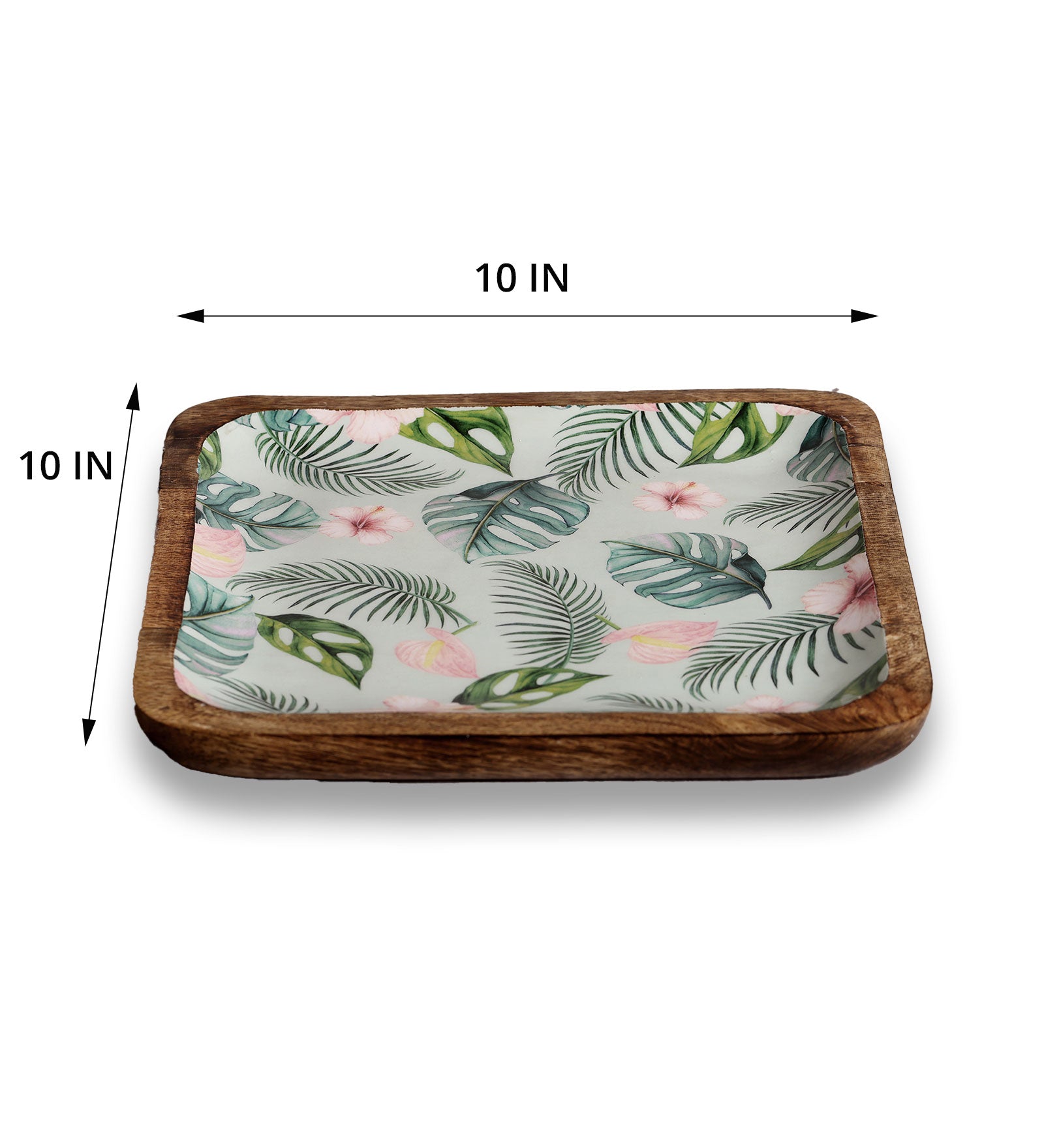 Tropical Vibes Square Mango Wood Platter With Enamel Finish - 10 x 10 inches | Peacoy