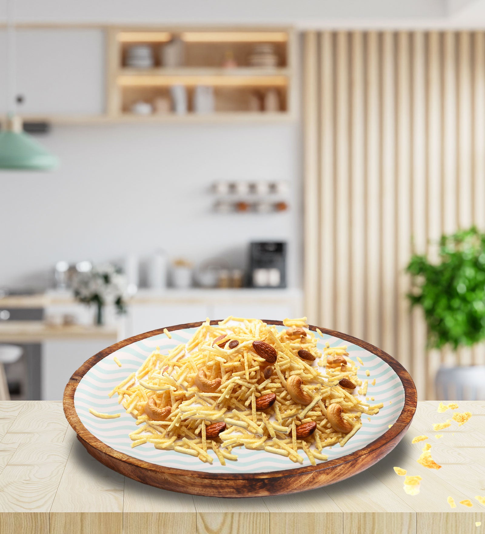 Gentle Waves Sea Green Round Mango Wood Platter With Enamel Finish | Peacoy