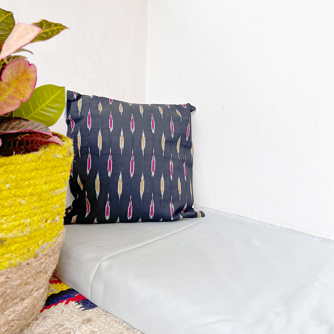 Black Abstract 100% Cotton Cushion Cover - 16 x 16 inches