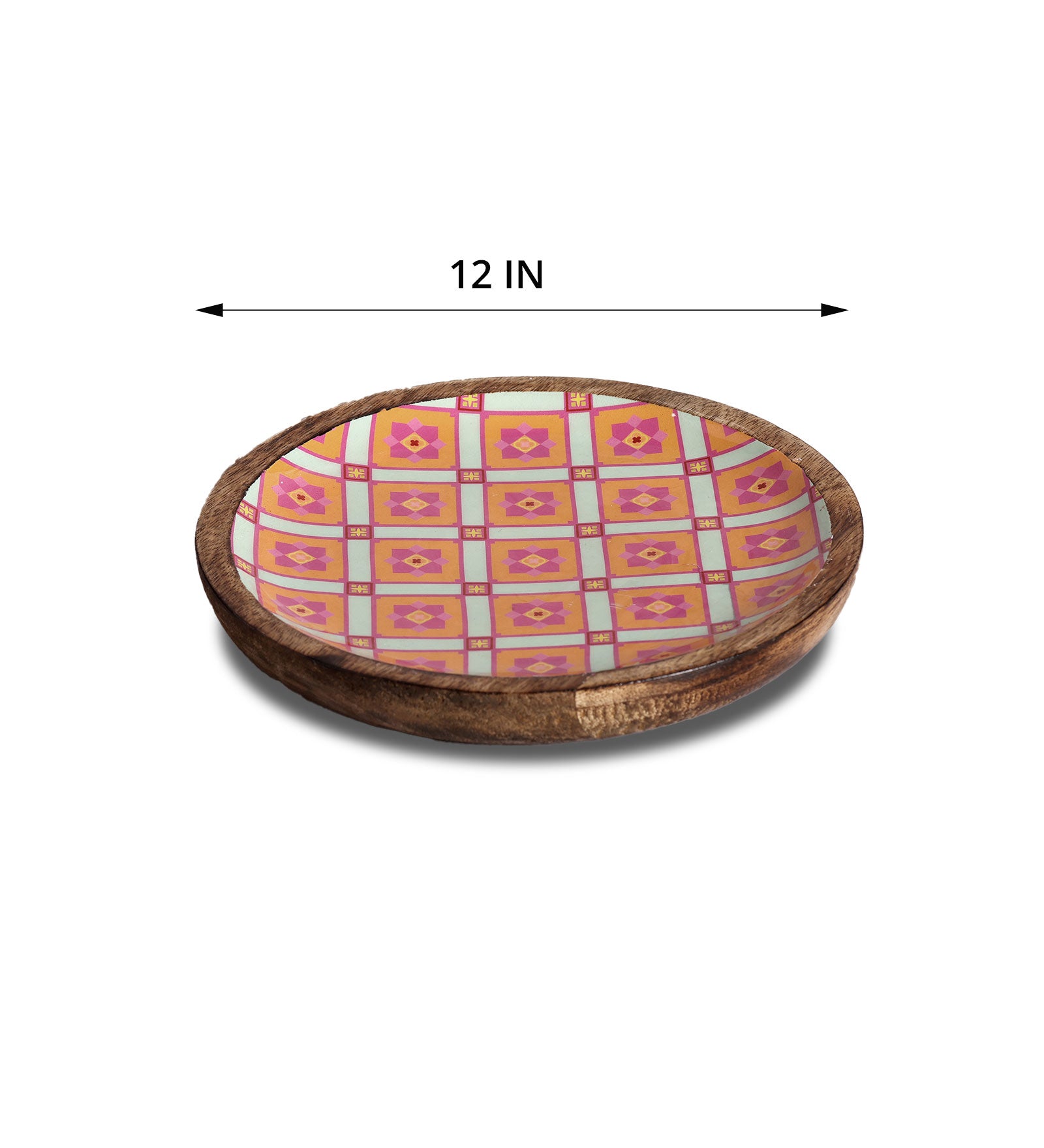 Pretty Pink Floral Charm Round Mango Wood Platter with Enamel Finish | Peacoy