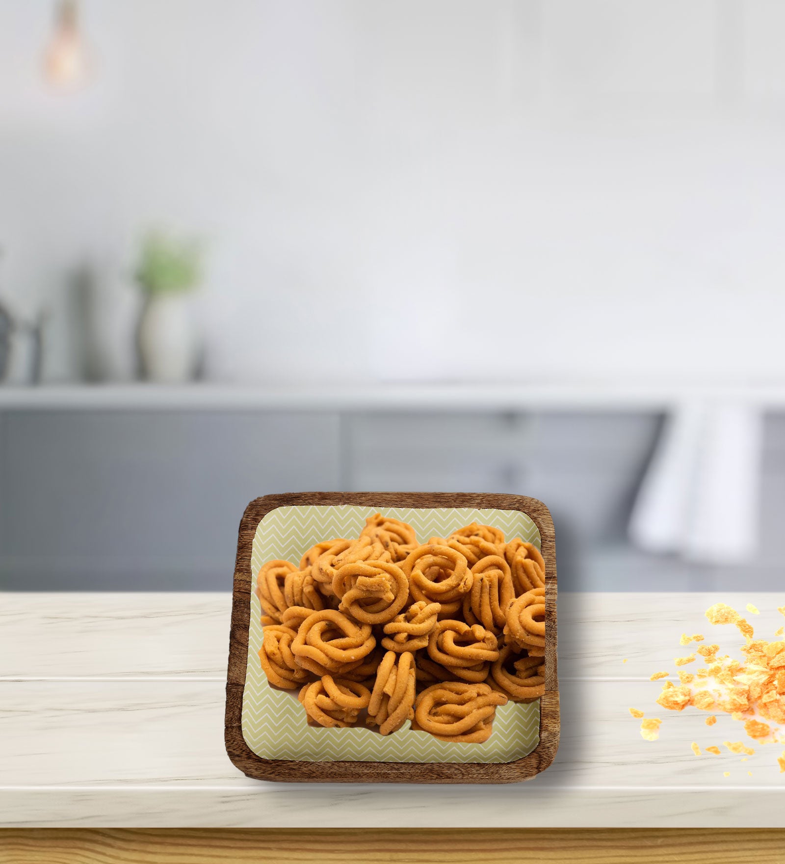 Zigzag Crush Pista Green Square Mango Wood Platter 10 x 10 inches | Peacoy