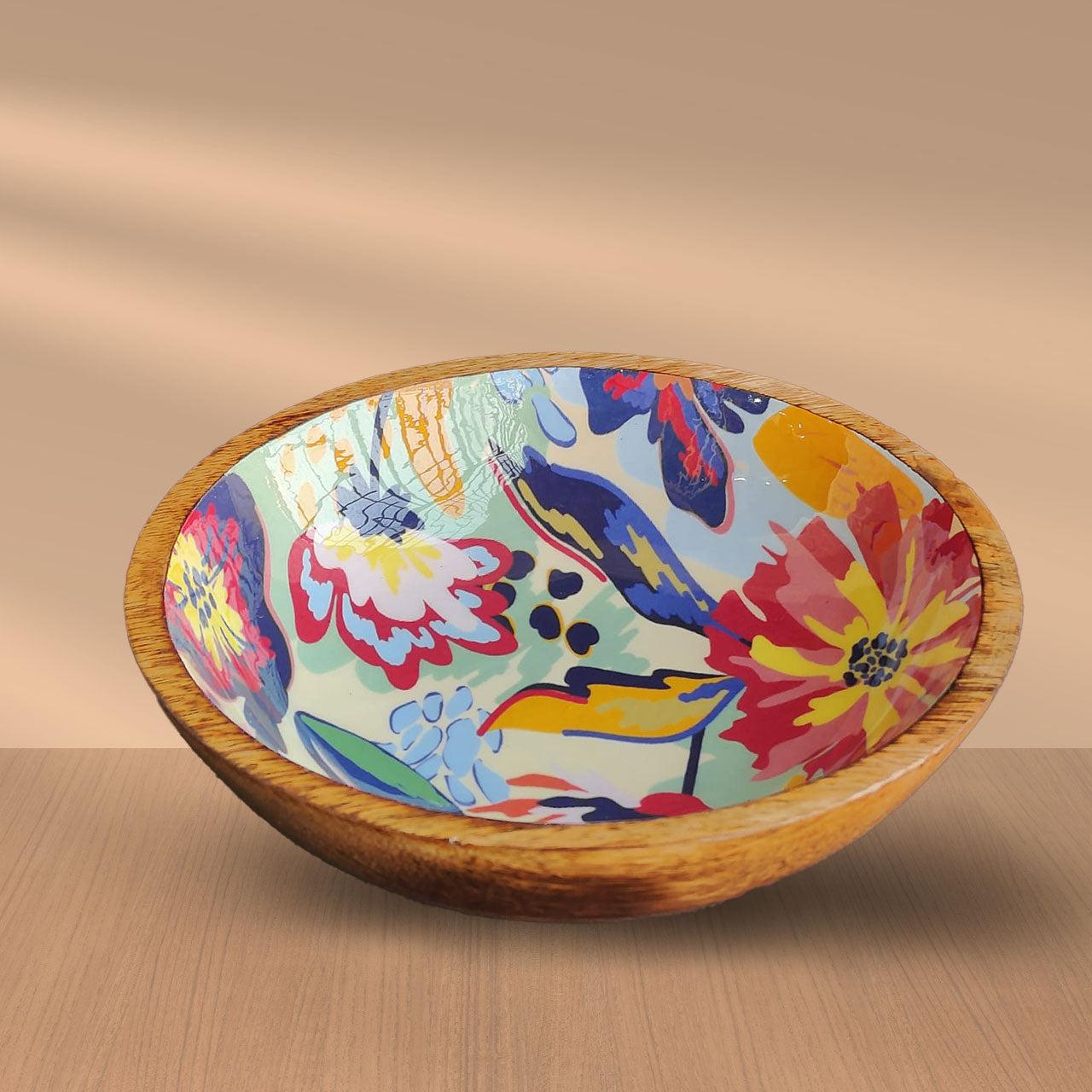 Abstract Floral Mango Wood Serving Salad Bowl