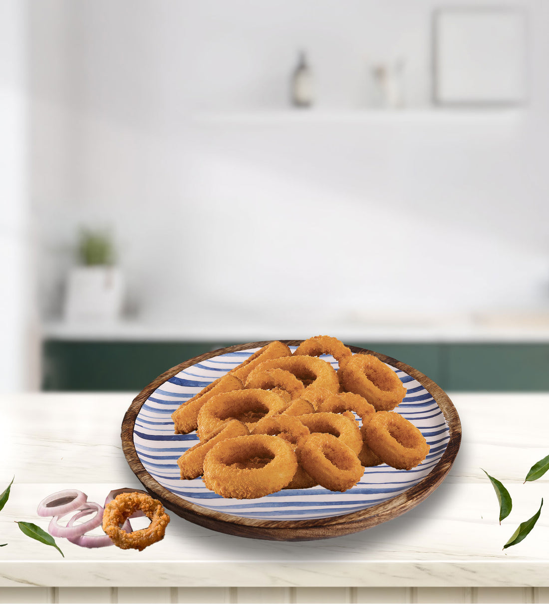 Stripe Love Blue Mango Wood Round Platter With Enamel Finish | Peacoy