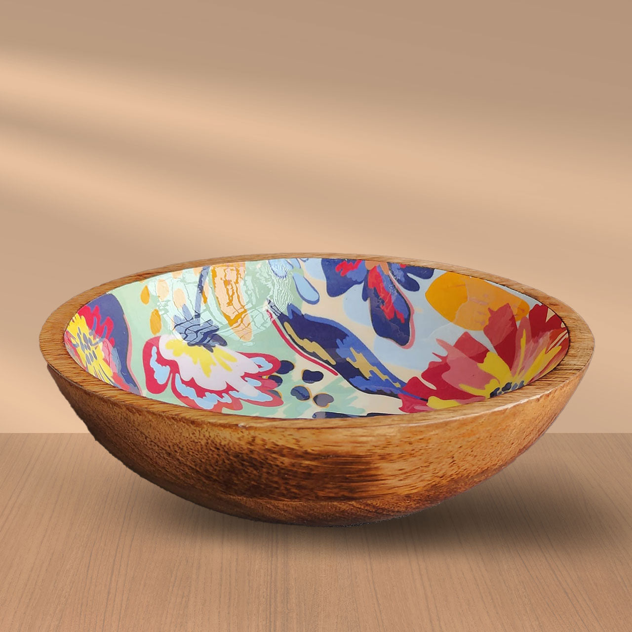 Abstract Floral Mango Wood Serving Salad Bowl