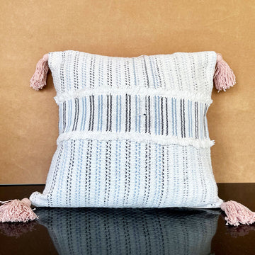 Beautiful Strips Cotton Cushion Cover with Tassels - 18 x 18 inches