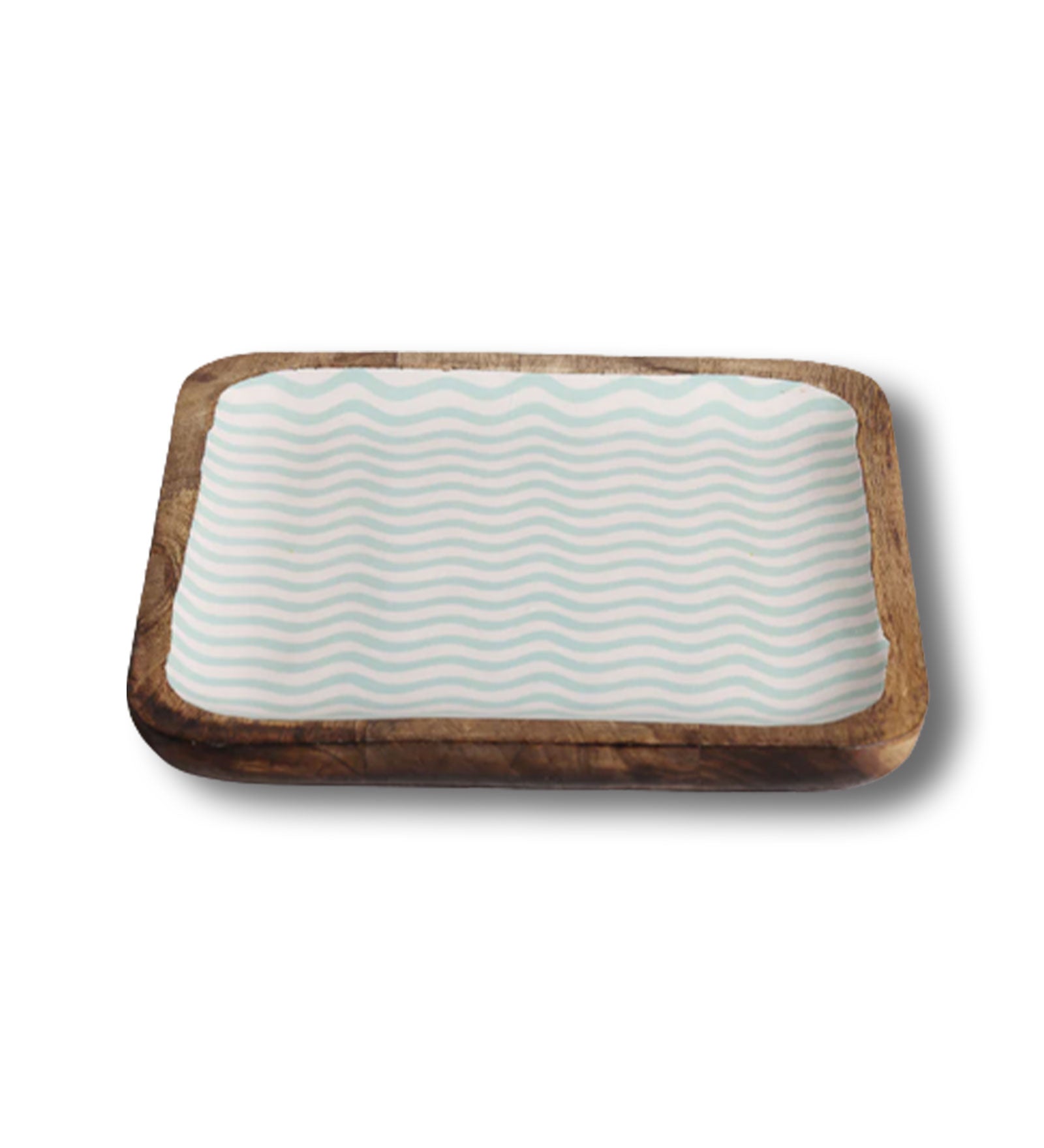 Gentle Waves Sea Green Square Mango Wood Platter With Enamel Finish - 10 x 10 inches | Peacoy
