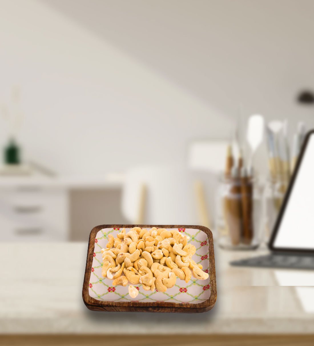 Sweet Flower Jaal Mango Wood Square Platter With Enamel Finish - 10 x 10 inches | Peacoy