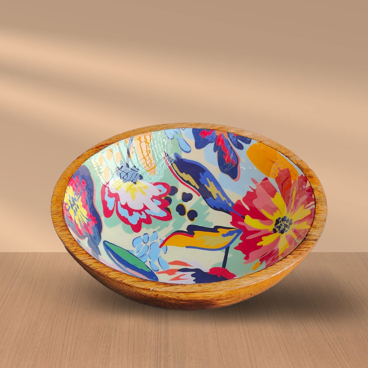 Abstract Floral Mango Wood Serving Salad Bowl