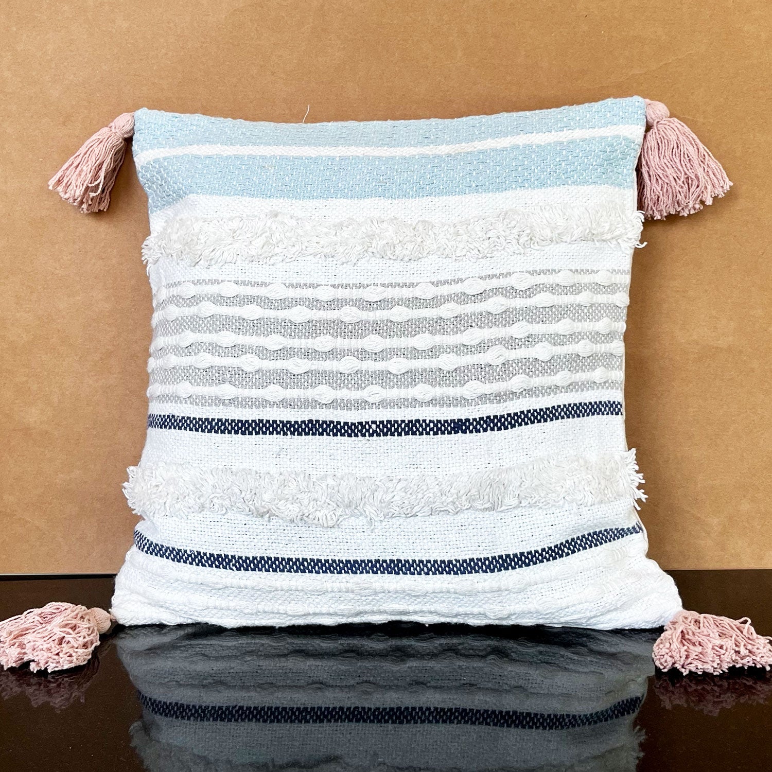 Designer Cotton Cushion Cover with Tassels- 16 x 16 inches