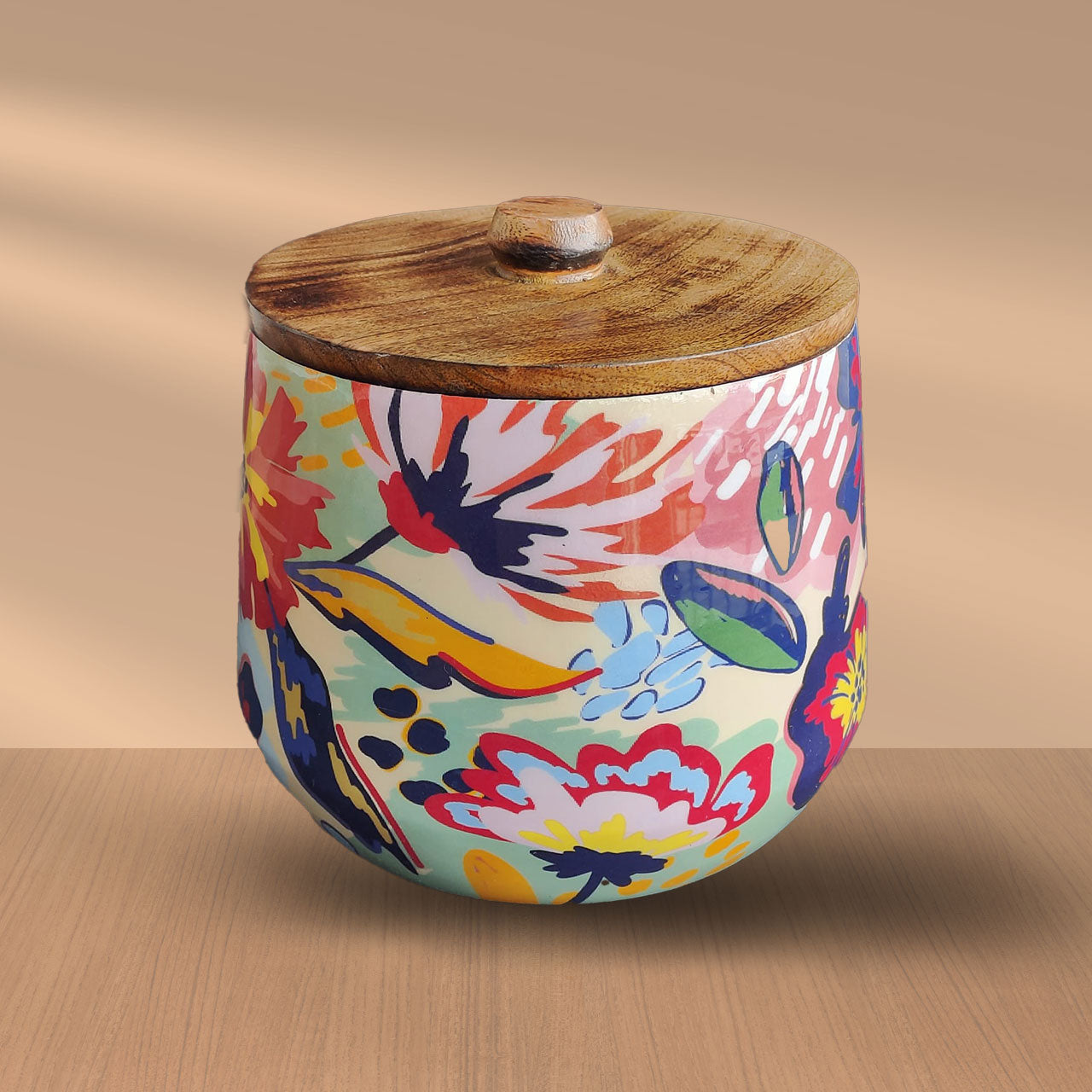 Abstract Floral Mango Wood Airtight Canister | Storage Jar