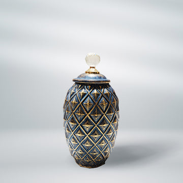 Regal Magic Blue & Golden Ceramic Decorative Vase/Pot - 13 inches x 6 inches